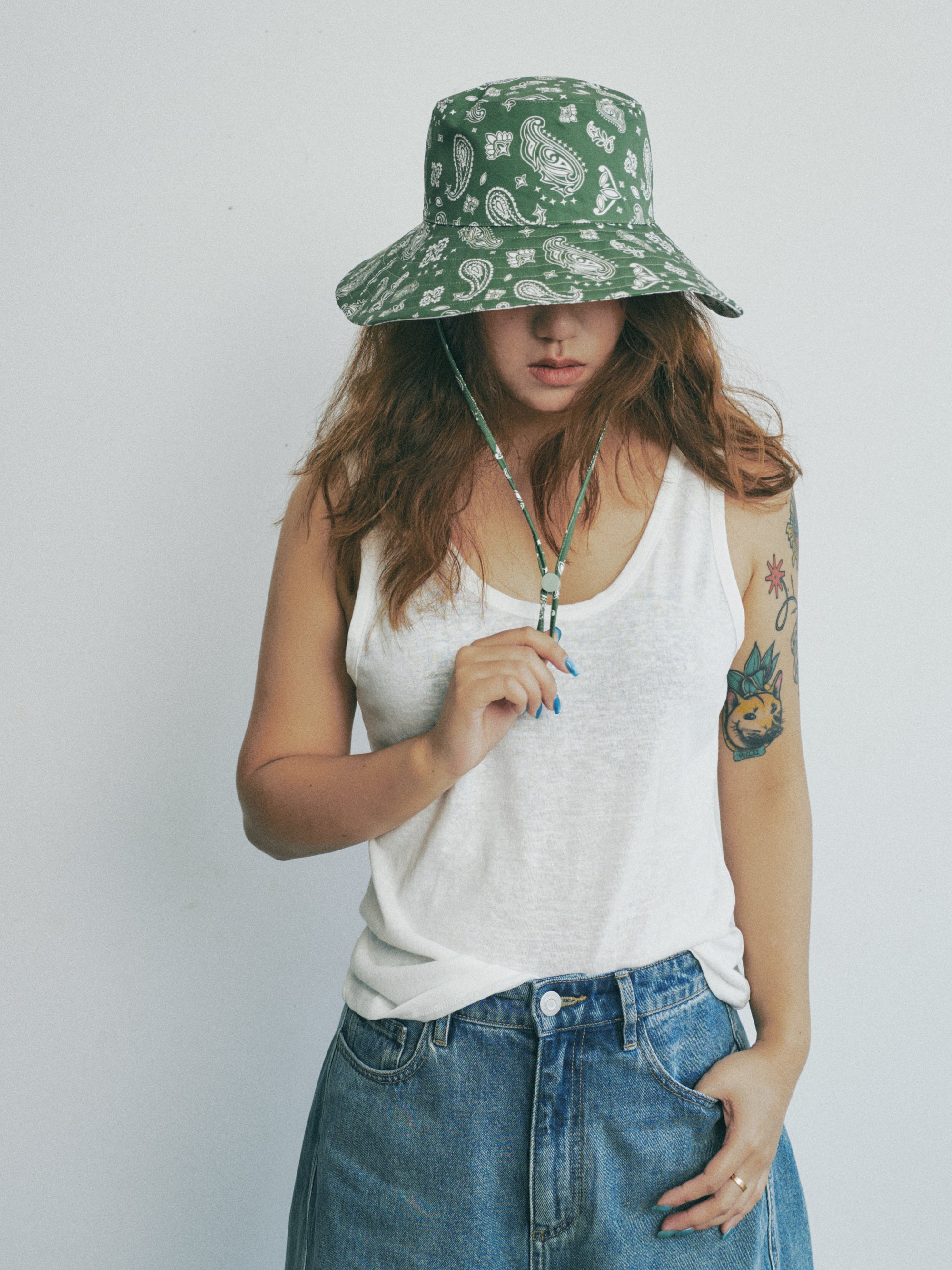 "Paisley" Cotton Reversible Sun Hat - Sagebrush Green
