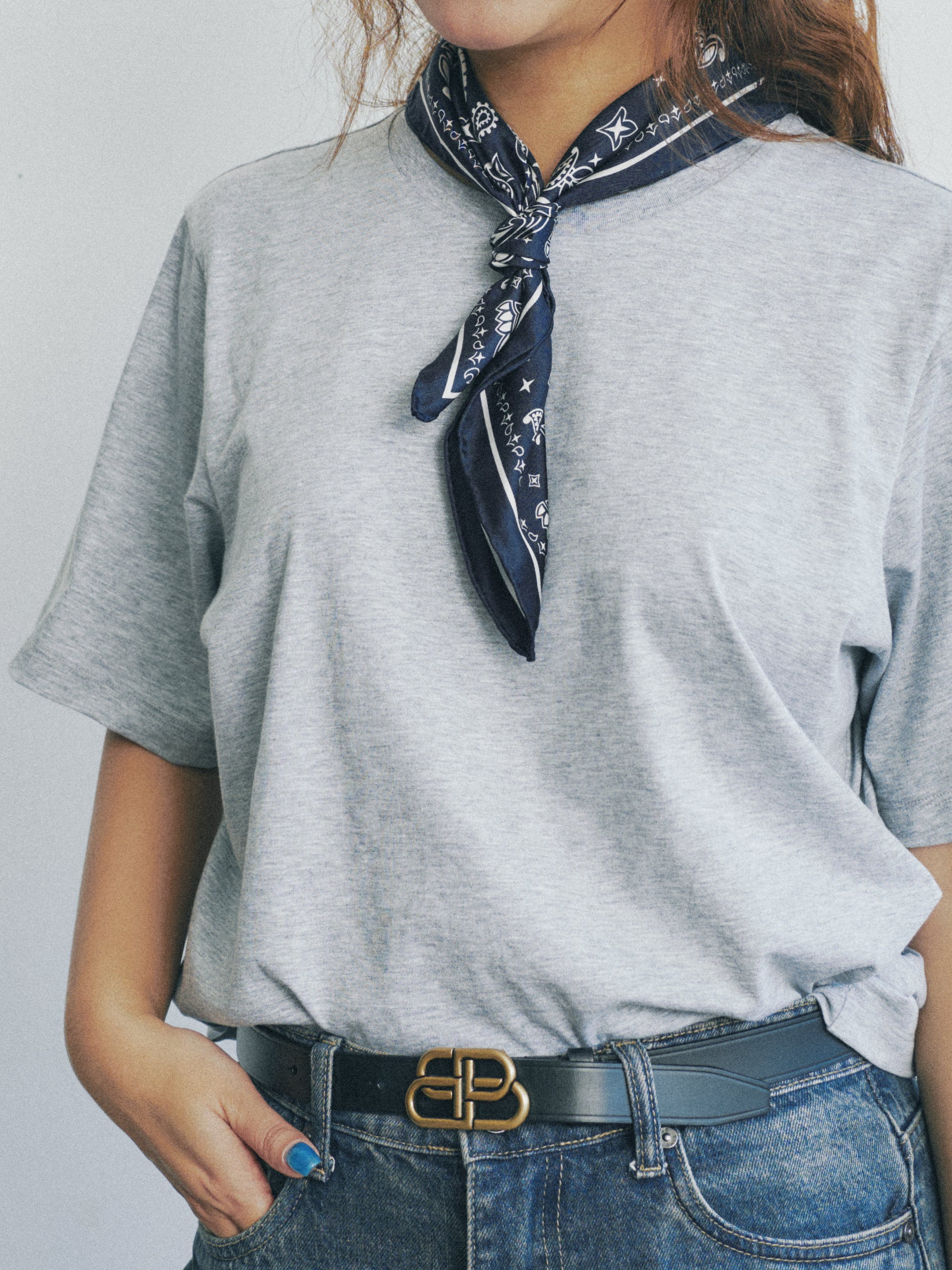 “Paisley" Silk Bandana Scarf - Midnight Blue