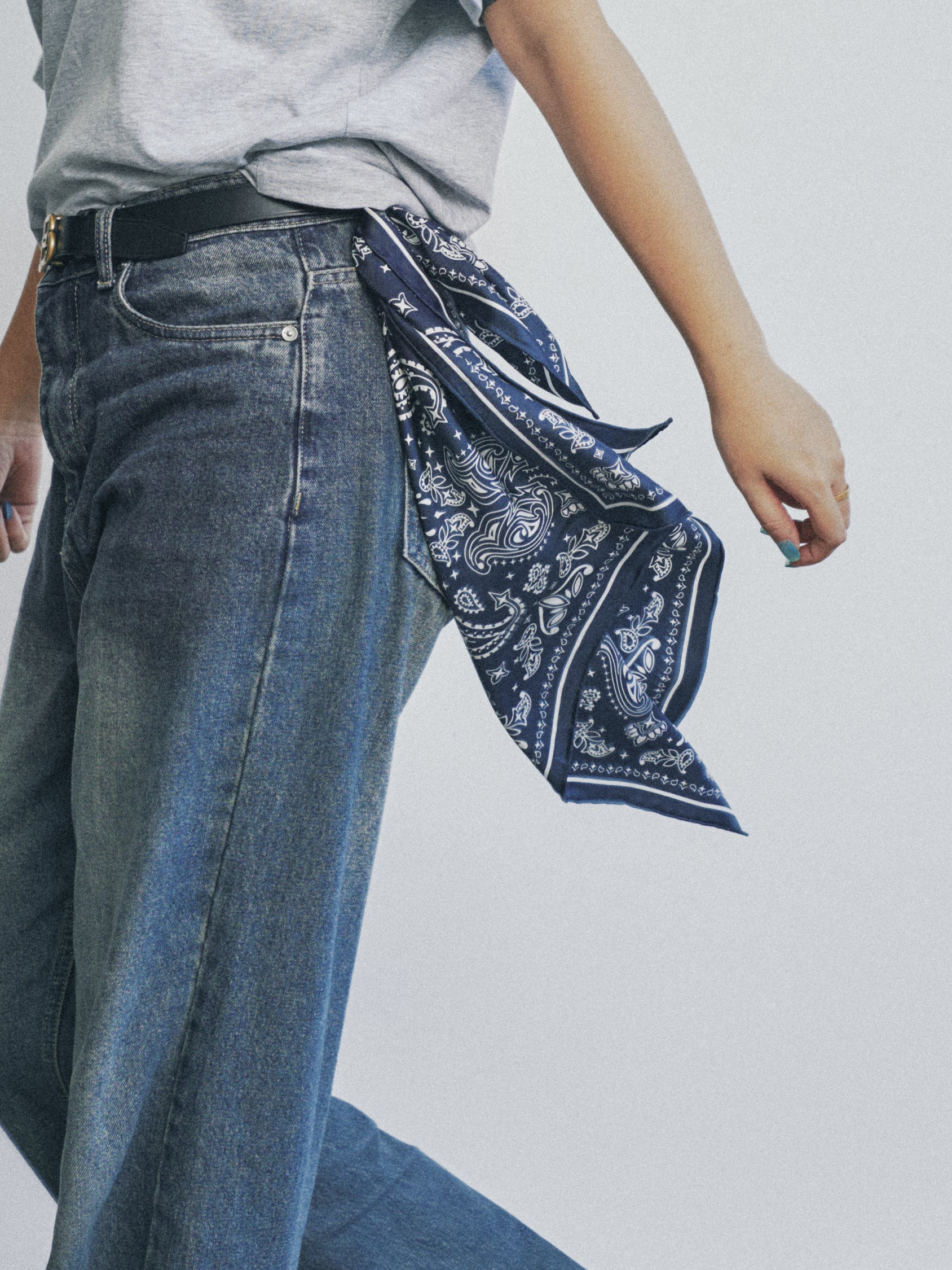 “Paisley" Silk Bandana Scarf - Midnight Blue
