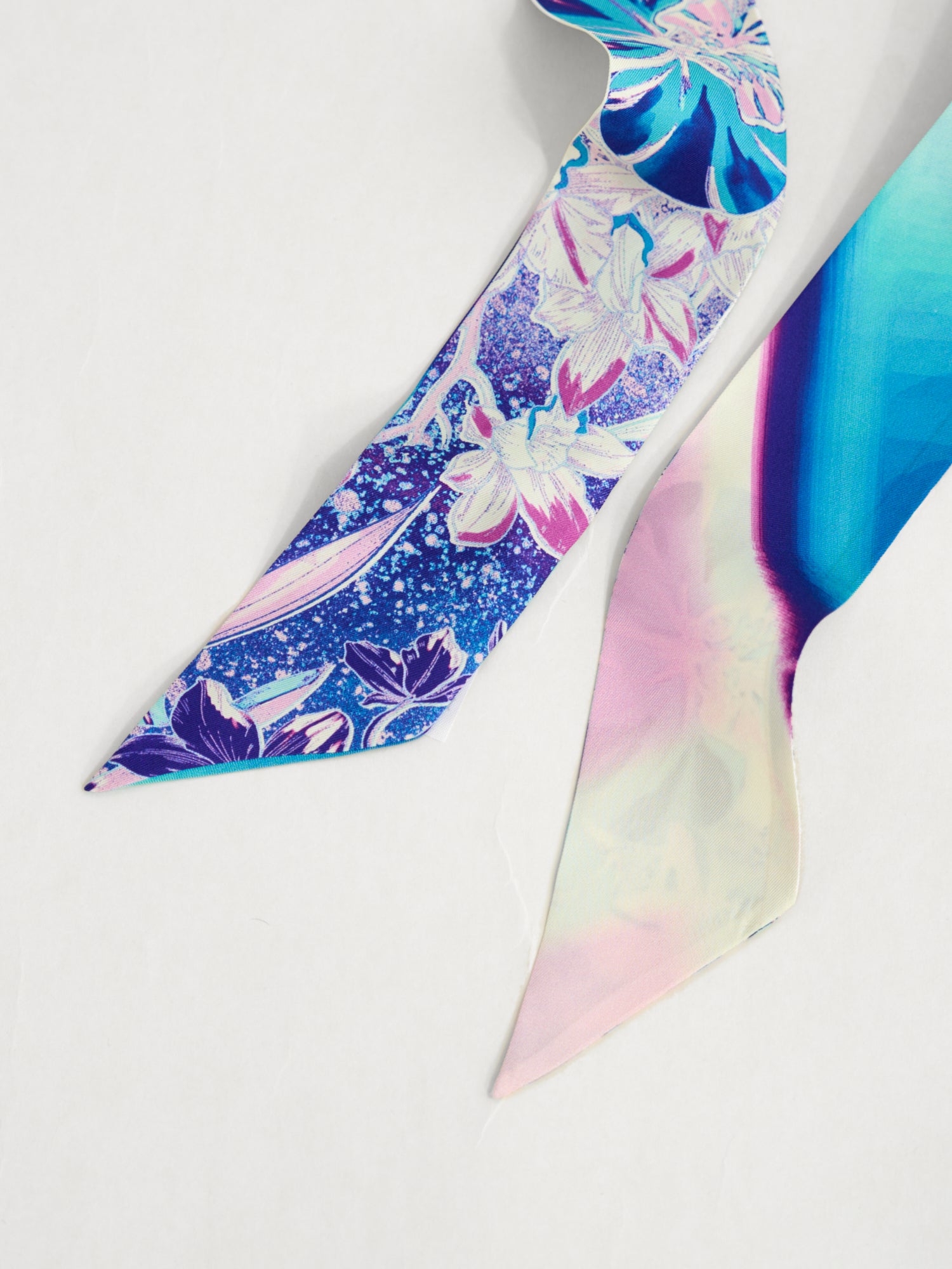 LOST PATTERN X NYBG "Orchid Neon" Silk Twill Skinny Scarf- Pink & Blue