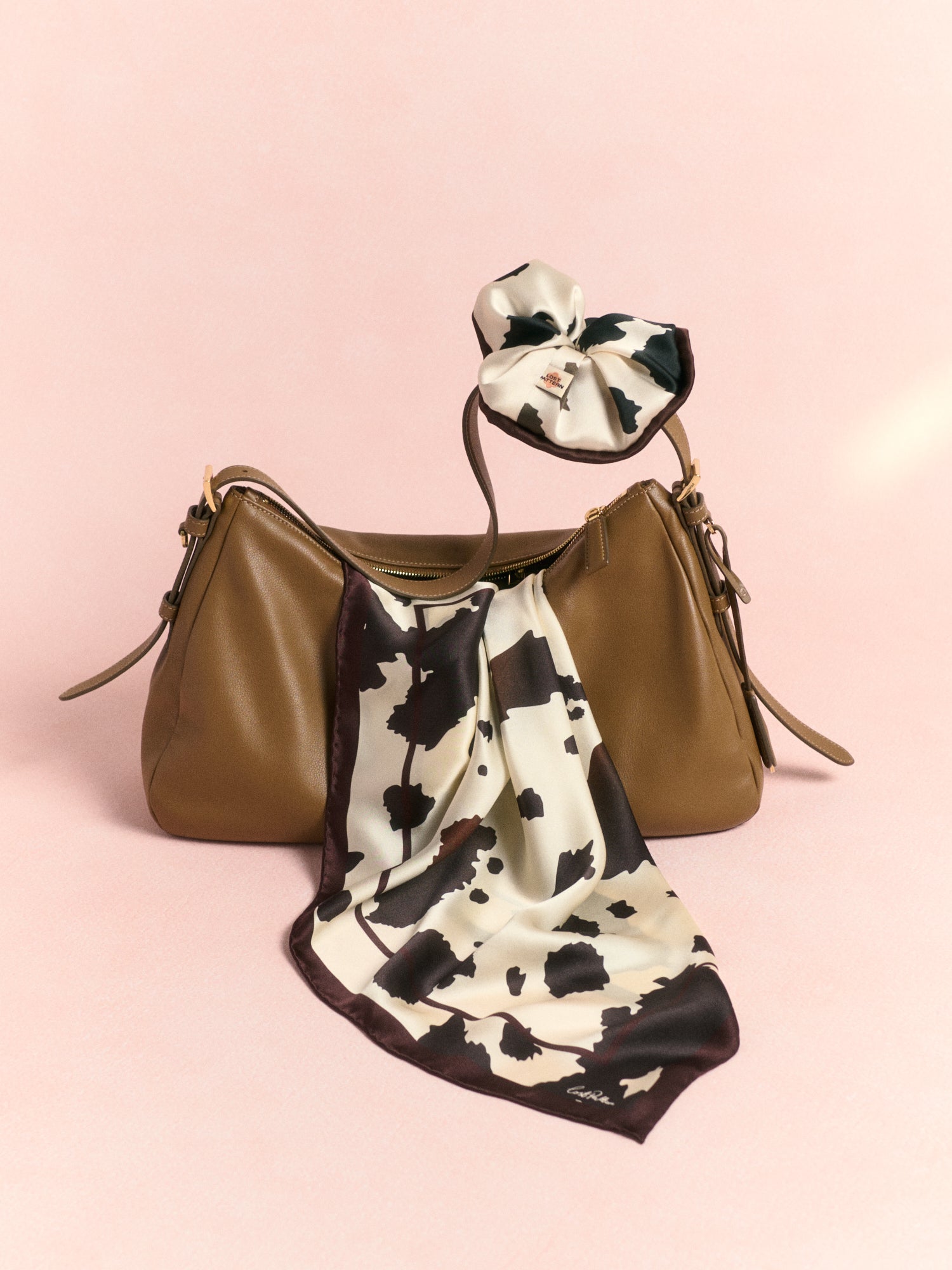 "Spot Chic" Oversized Silk Scrunchie - Cow Print