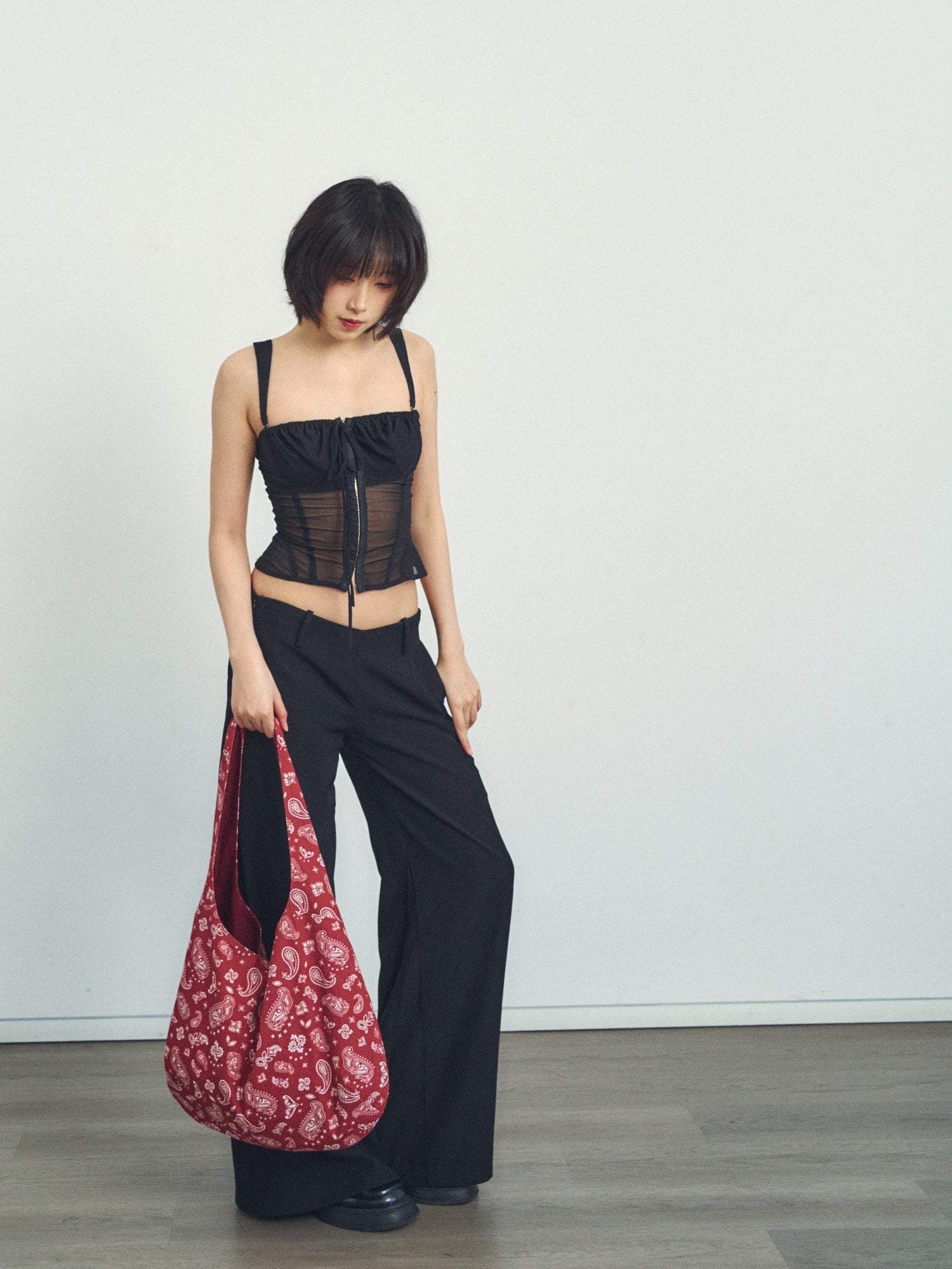 "Paisley" Cotton Hobo Shoulder Bag - Retro Red
