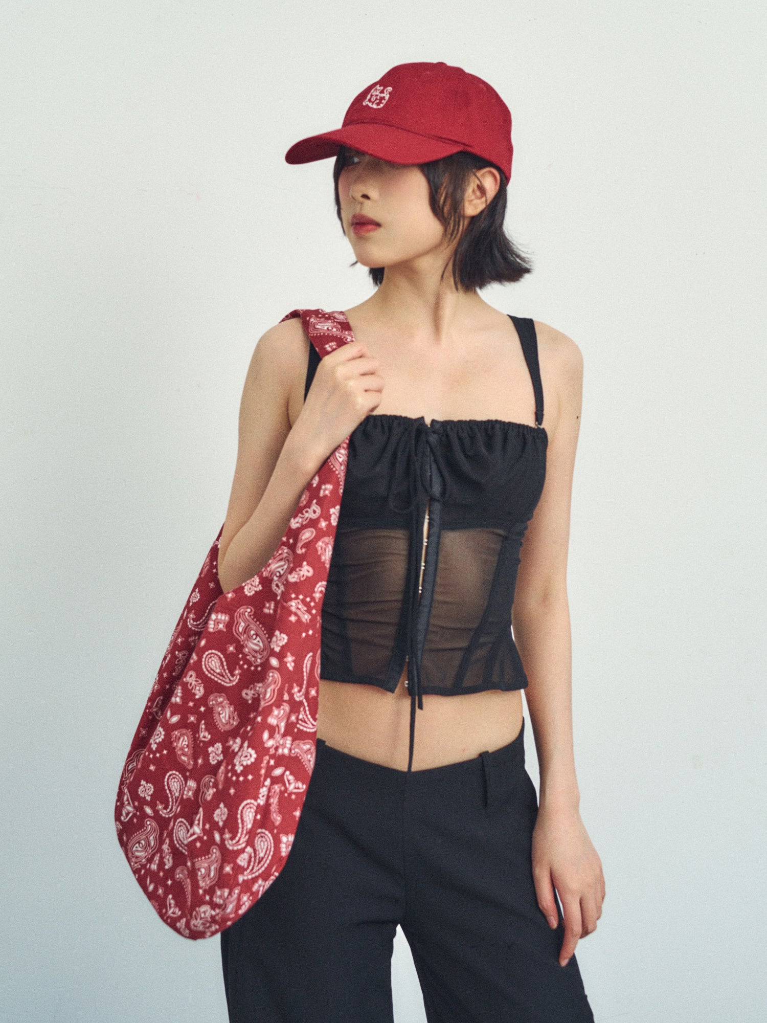 "Paisley" Cotton Hobo Shoulder Bag - Retro Red