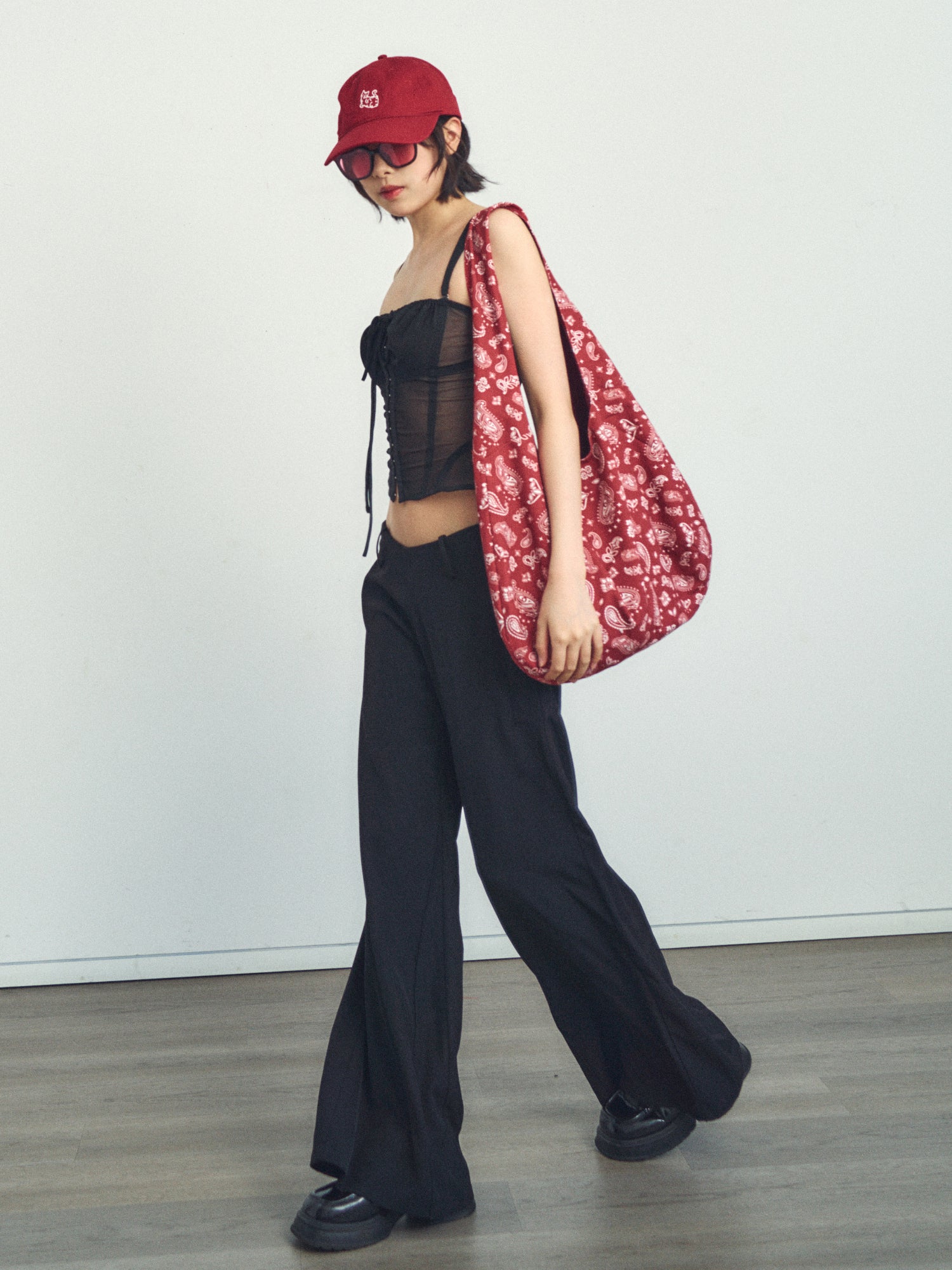 "Paisley" Cotton Hobo Shoulder Bag - Retro Red