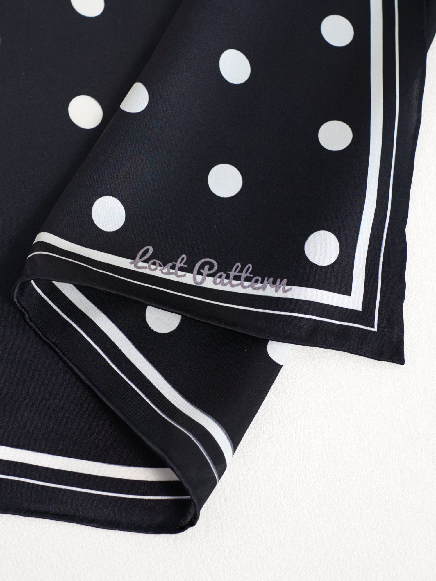 "Retro Polka" Silk Bandana Scarf - Black & White