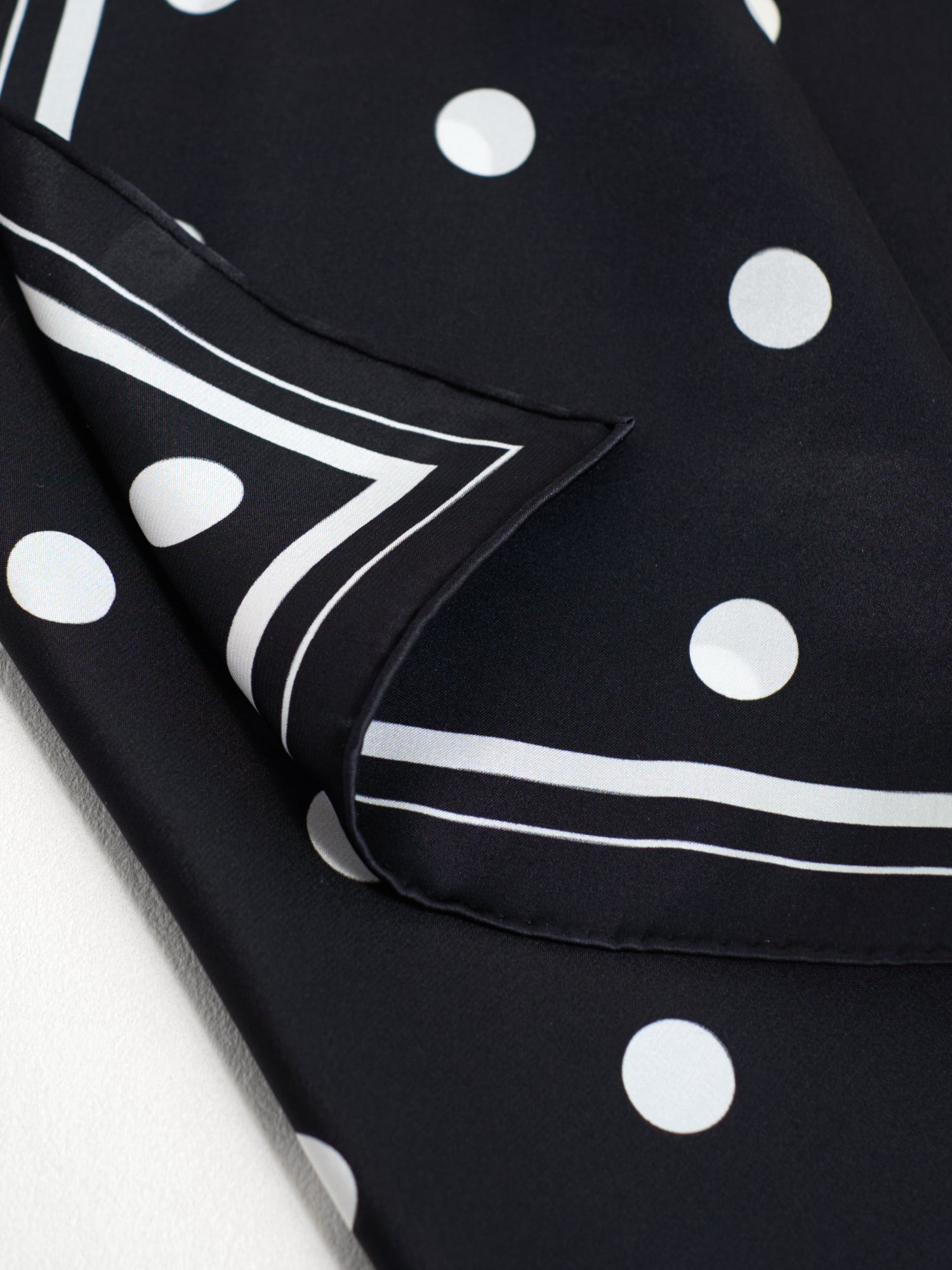 "Retro Polka" Silk Bandana Scarf - Black & White
