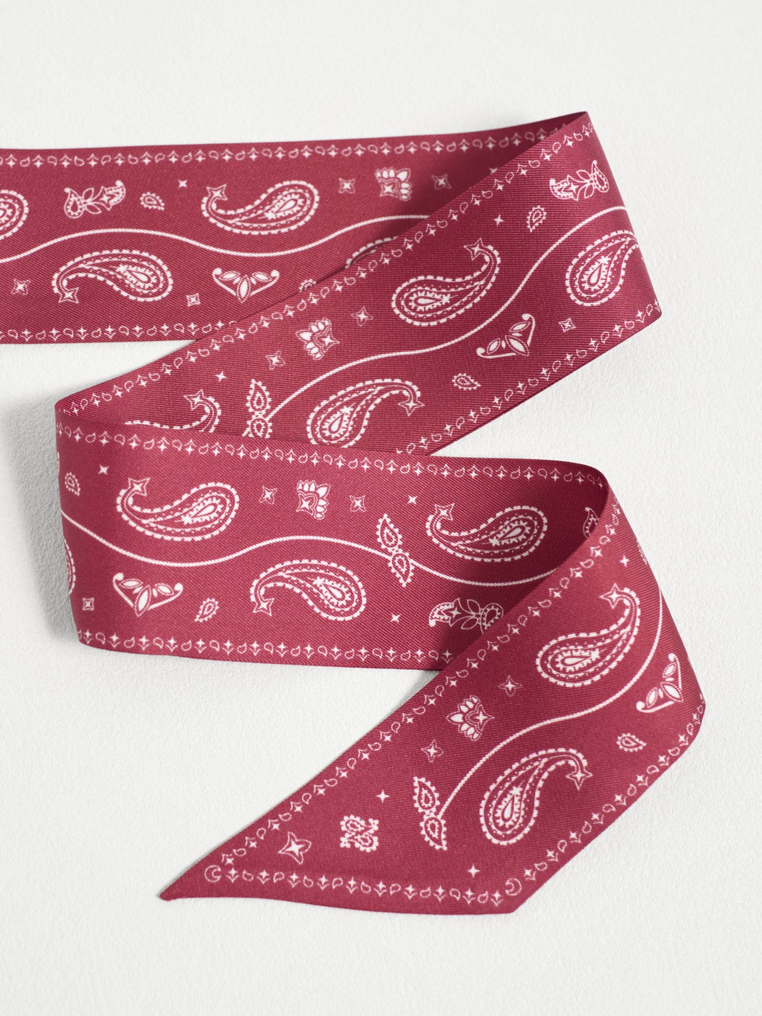 "Paisley" Silk Twill Skinny Scarf - Rodeo Red