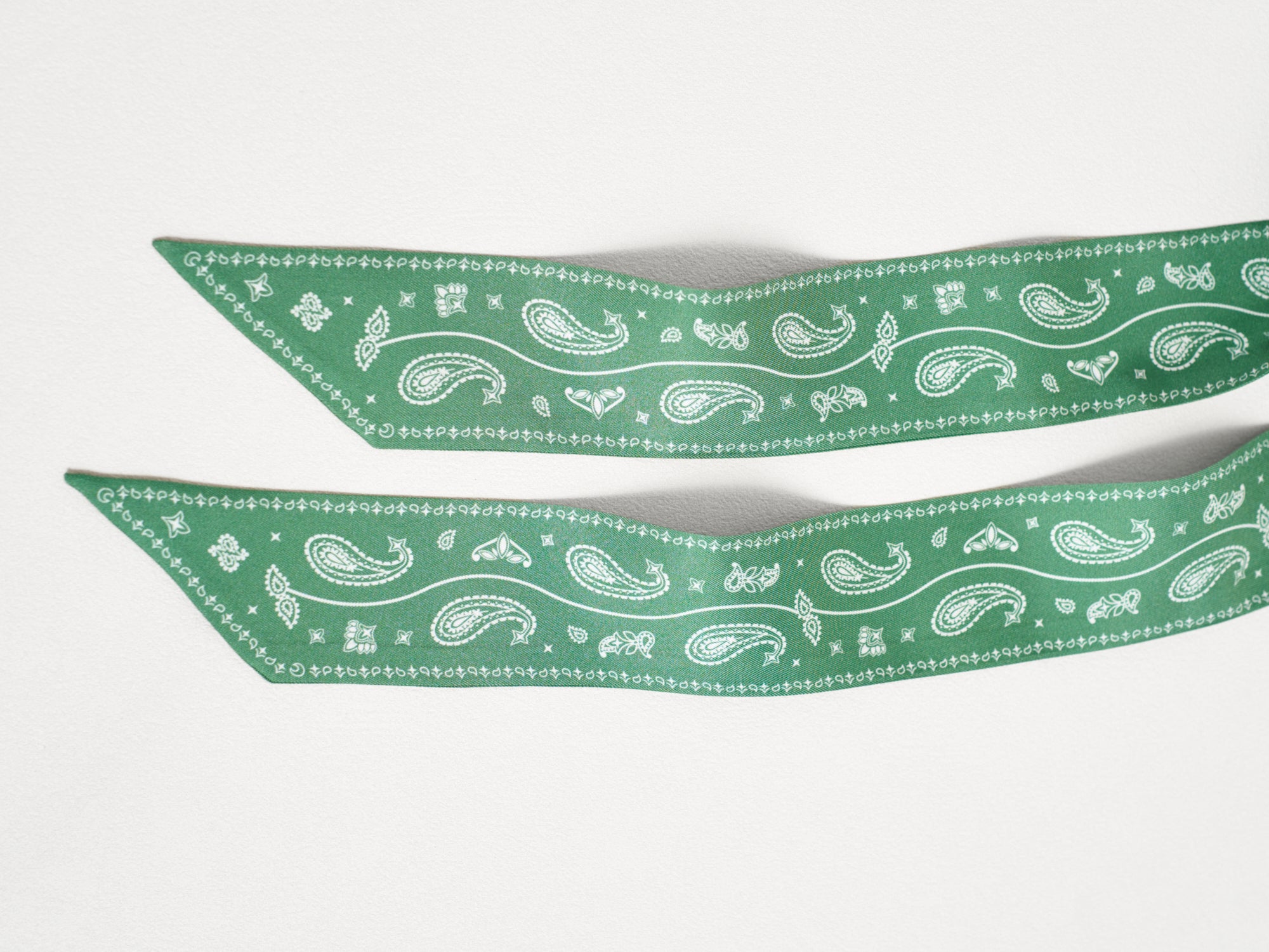 "Paisley" Silk Twill Skinny Scarf - Sagebrush Green