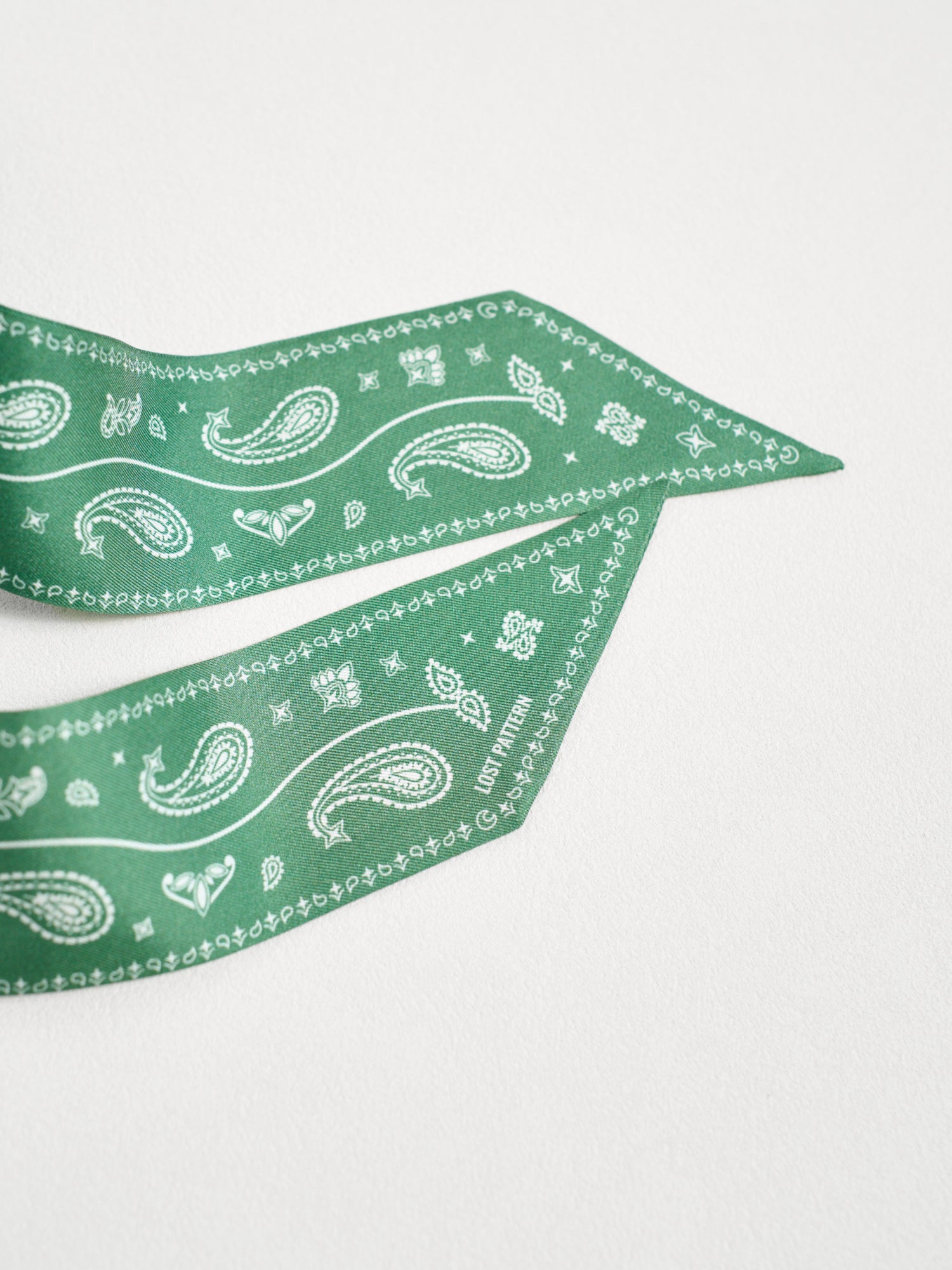 "Paisley" Silk Twill Skinny Scarf - Sagebrush Green