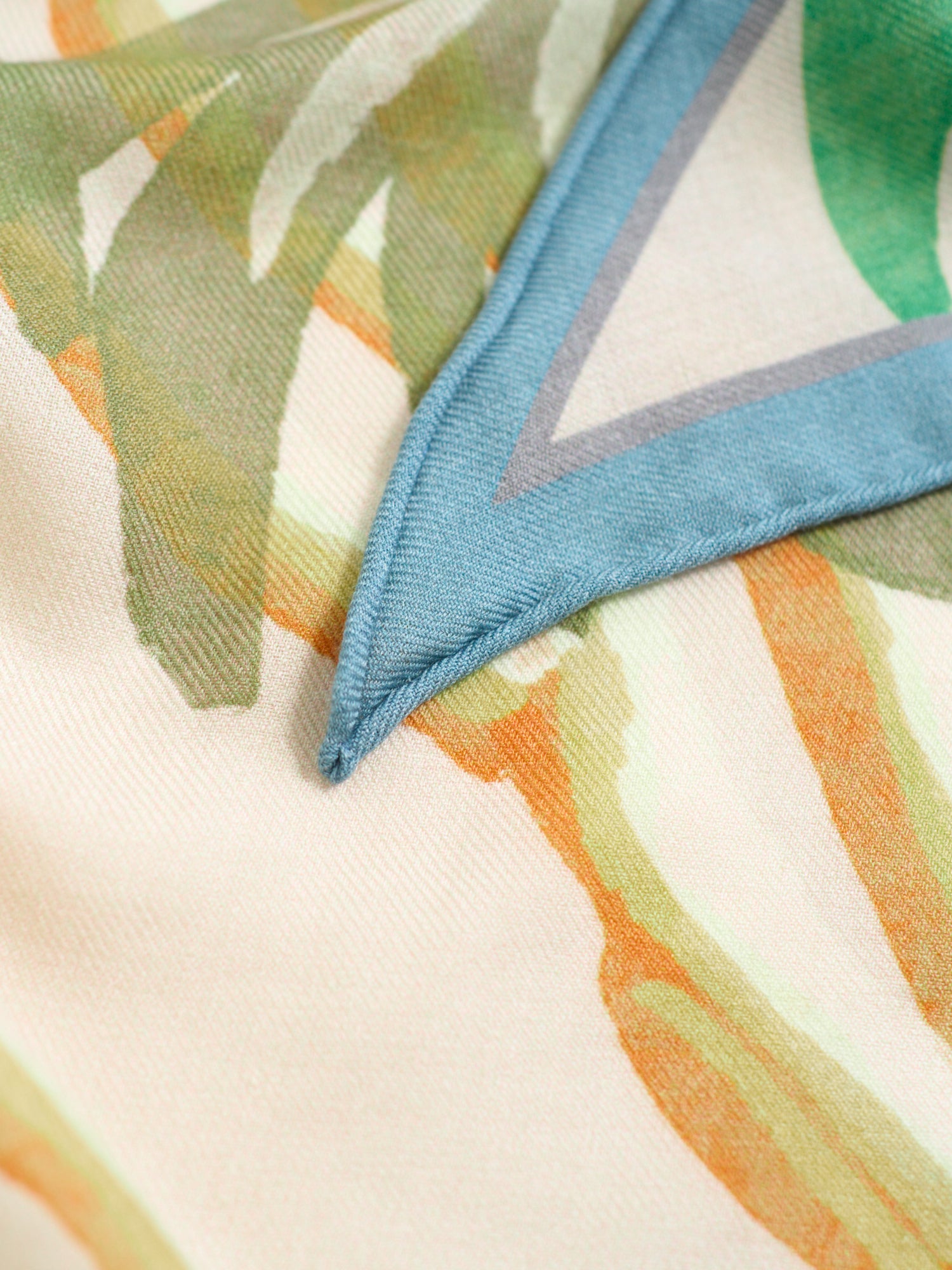 "Ethereal Mirage" Wool-Silk Triangle Wrap Scarf - Blue