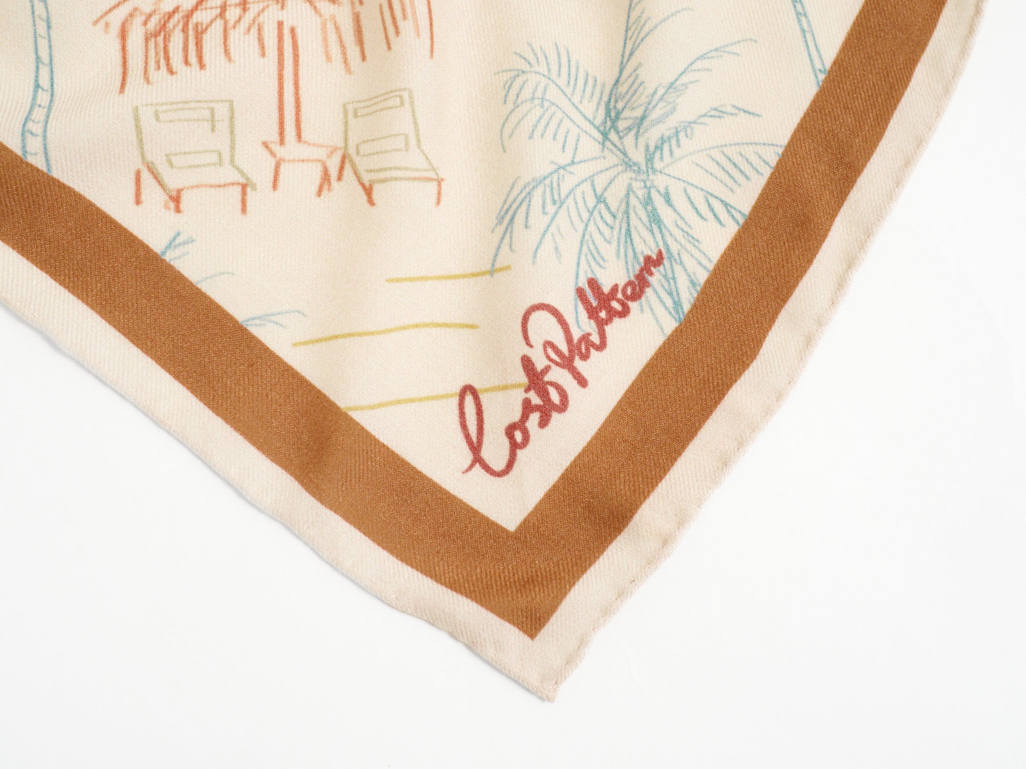 "Tropical Dream" Wool-Silk Triangle Wrap Scarf - Beige