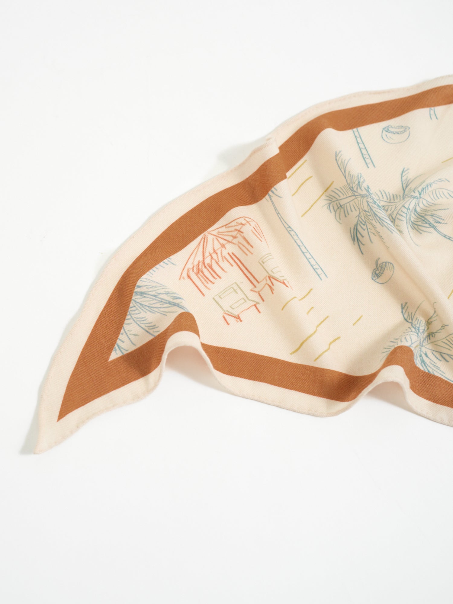 "Tropical Dream" Wool-Silk Triangle Wrap Scarf - Beige
