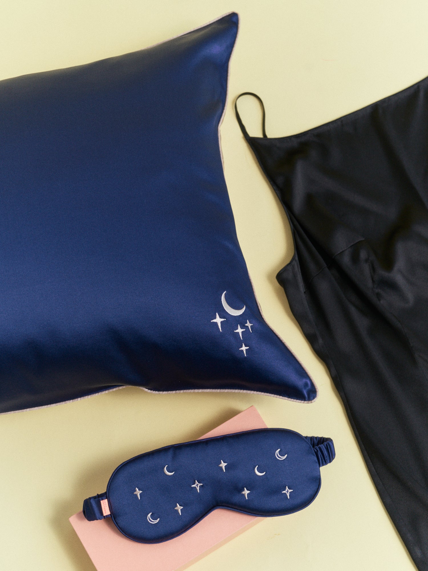 "Moonlit Stars" 2-Piece Silk Pillowcase Gift Set - Navy