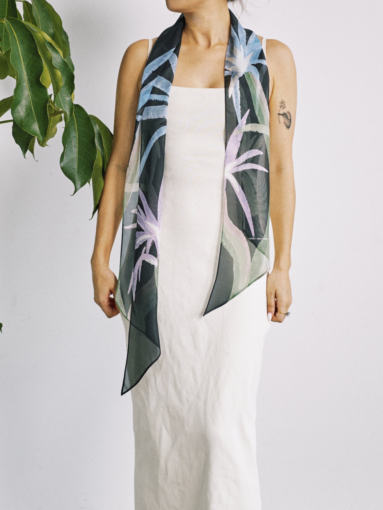 Lost Pattern x NYBG "Oasis Charms" Silk Chiffon Neck Scarf - Black