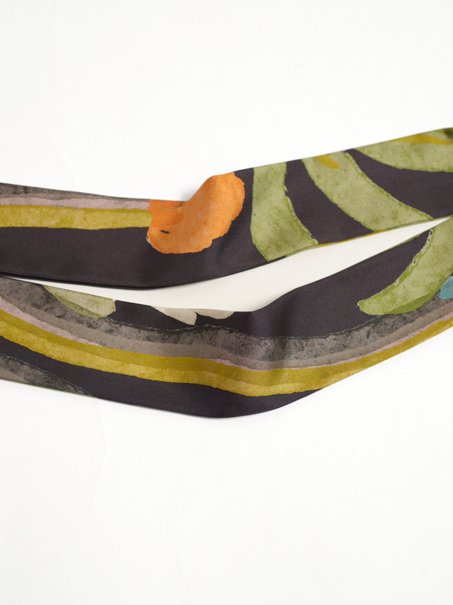 "Ethereal Mirage" Silk Twill Skinny Scarf - Dark Brown