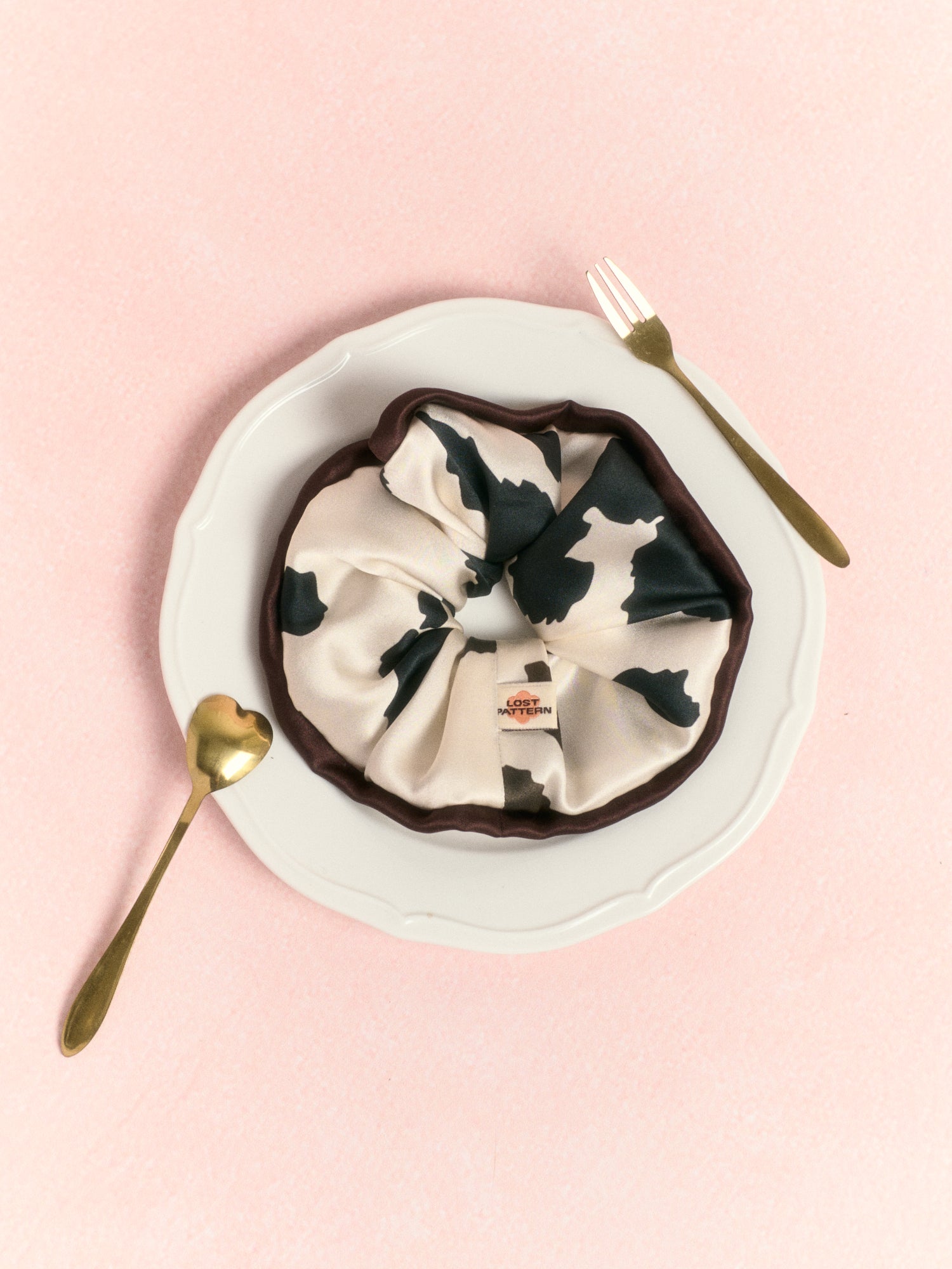 "Spot Chic" Oversized Silk Scrunchie - Cow Print