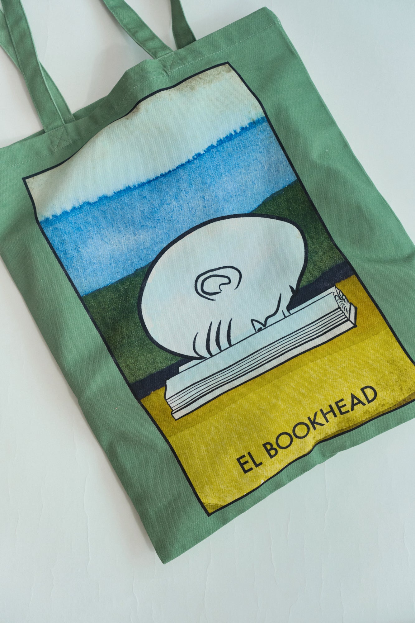 "El Bookhead" Cotton Tote Bag - Green - LOST PATTERN Tote Bag