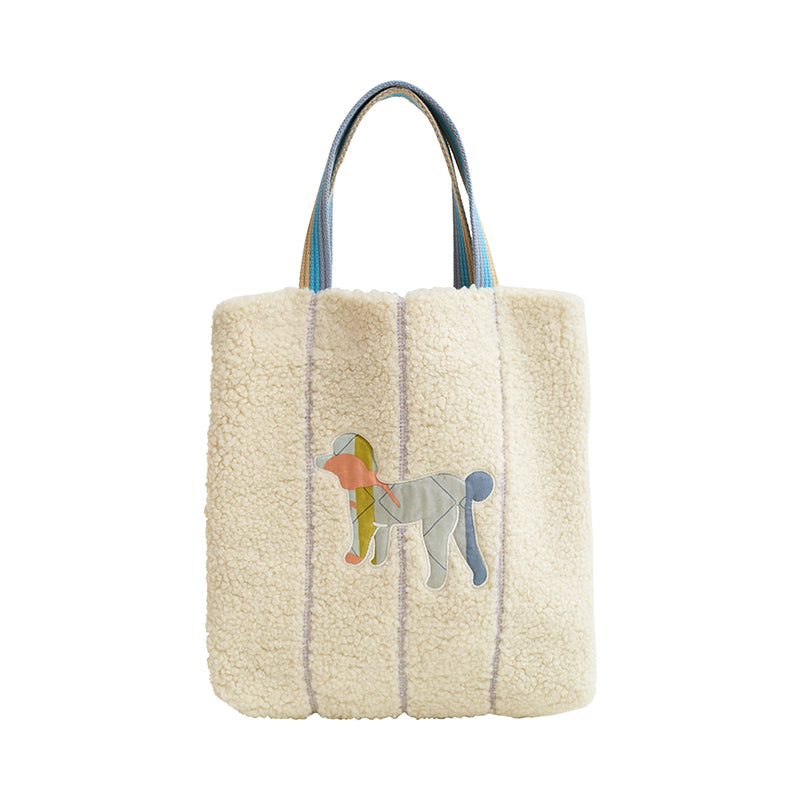 "Pan Pan" Shearling Tote Bag - White - White - LOST PATTERN Tote Bag