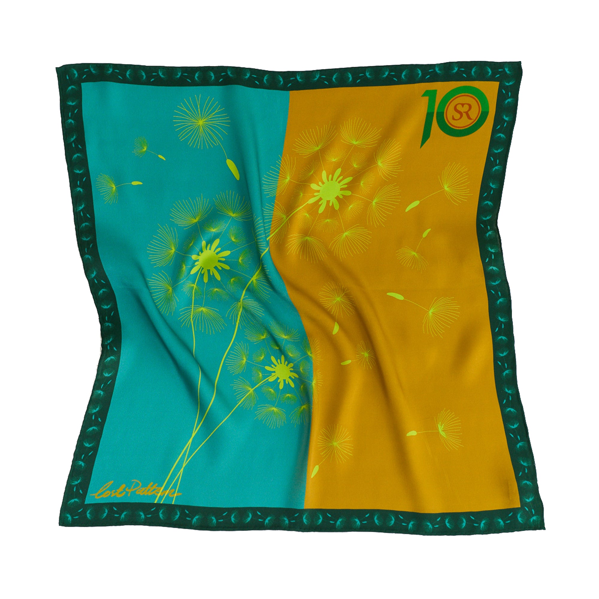 "The Trophy" Silk Scarf for Socially Relevant Film Festival NY - Green & Yellow - LOST PATTERN Silk Square Scarf