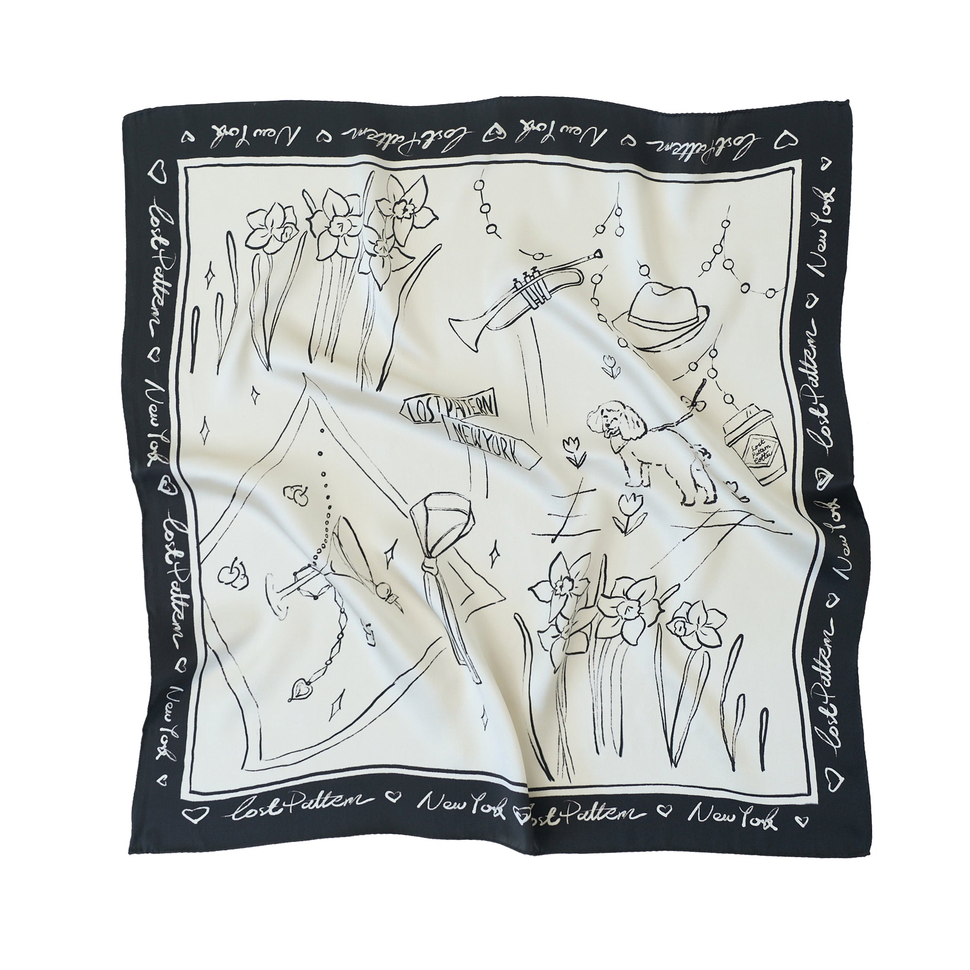 "New York in Sketches" Silk Scarf - Black & White - Black & White - LOST PATTERN Silk Square Scarf