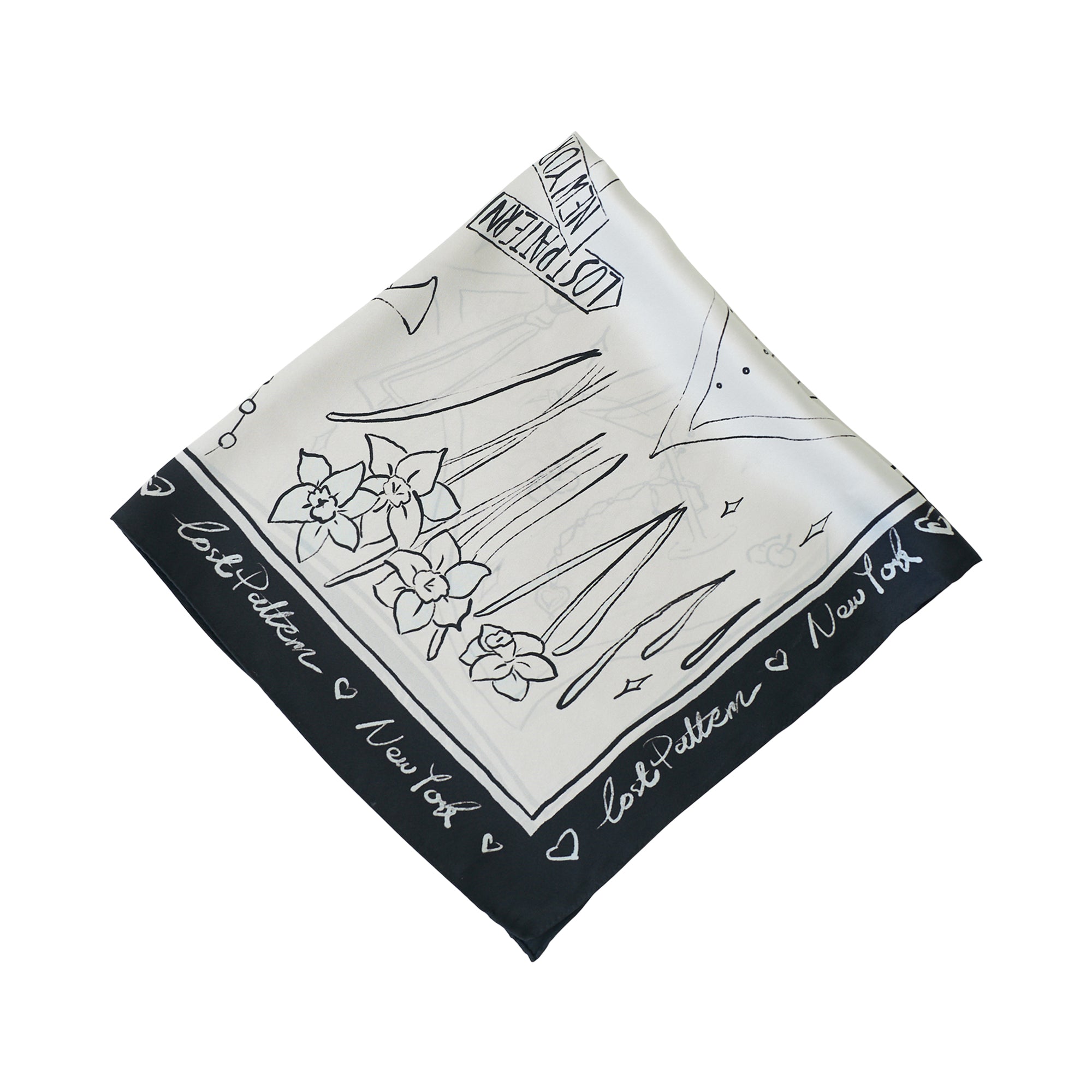 "New York in Sketches" Silk Scarf - Black & White - LOST PATTERN Silk Square Scarf