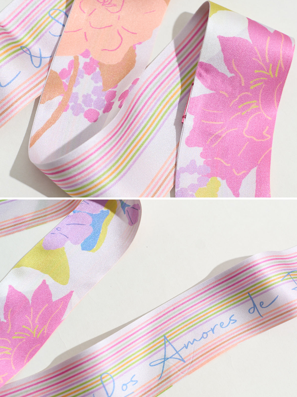 FRIDA x LOST PATTERN "Frida's Garden" Silk Skinny Scarf - Pink - LOST PATTERN Silk Skinny Scarf