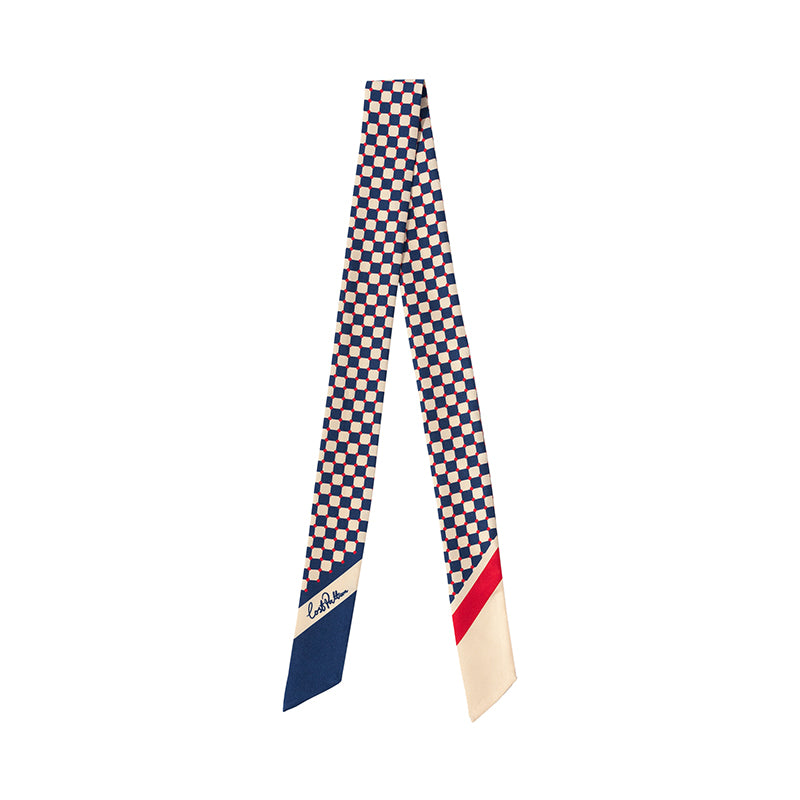 "Checkerboard" Twill Skinny Scarf - Blue - Blue - LOST PATTERN Silk Skinny Scarf