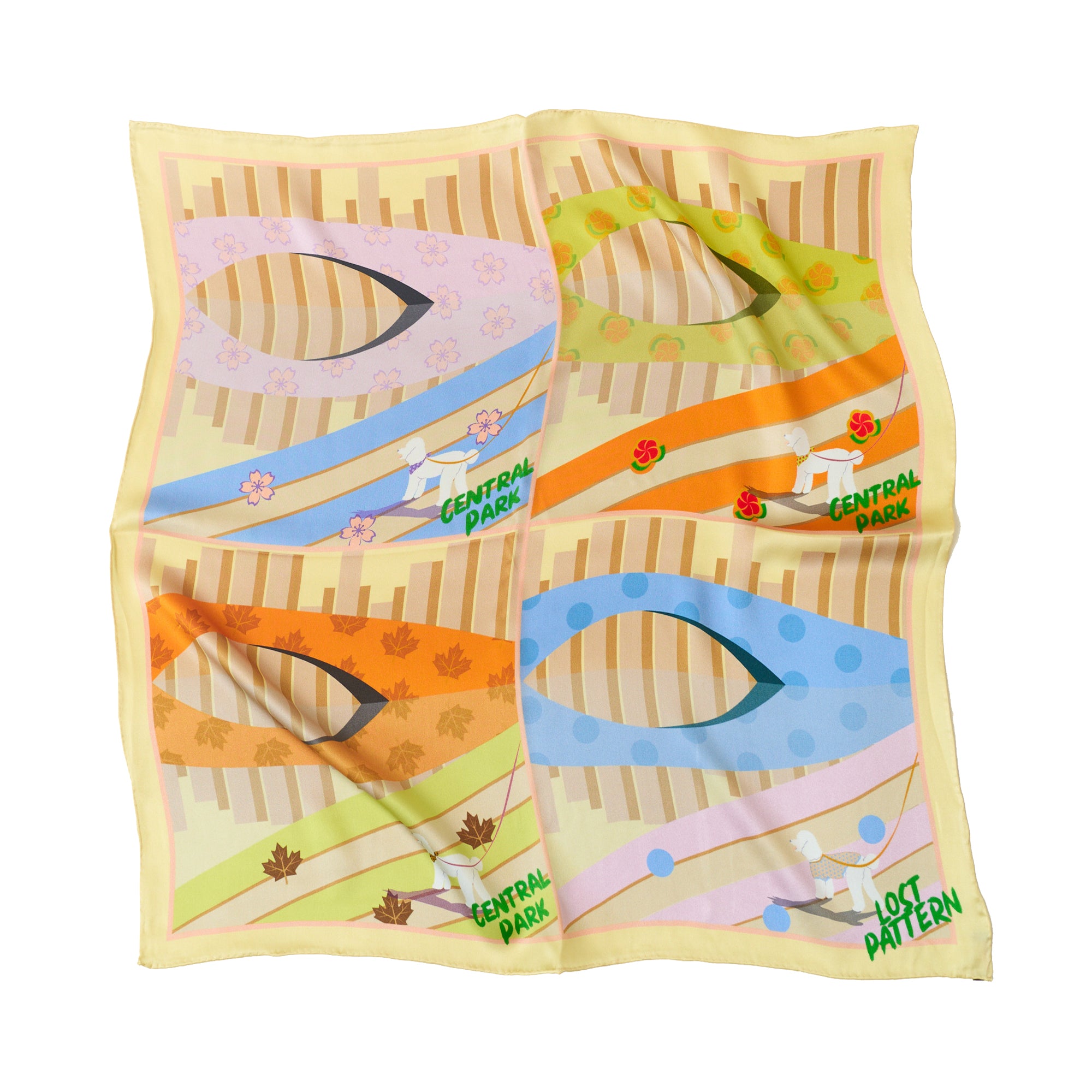 "Seasons in the Park" Silk Scarf - Yellow - Yellow - LOST PATTERN Silk Square Scarf