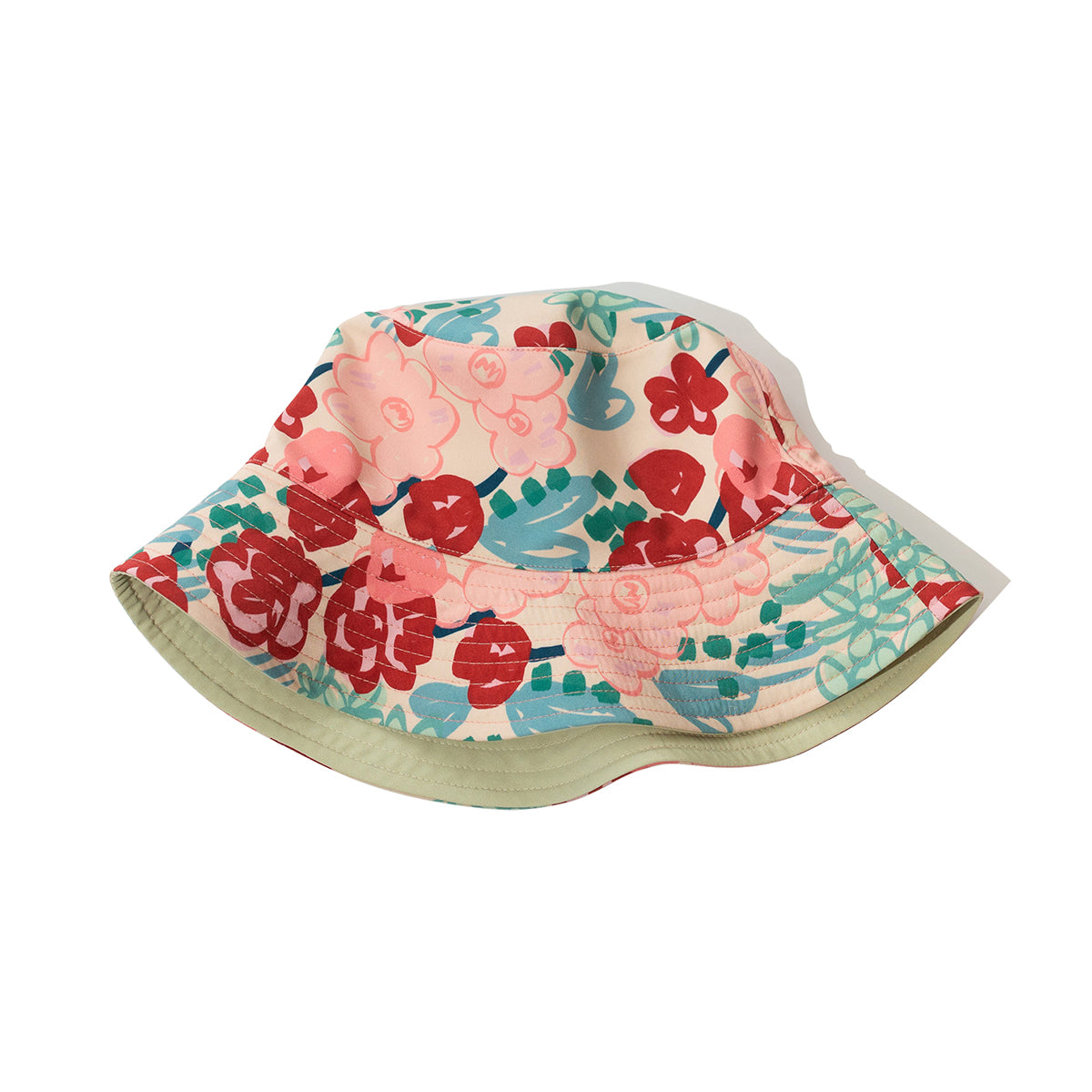 “Garden Chic" Reversible Floral Bucket Hat - Red & Pink & Green - LOST PATTERN Hats