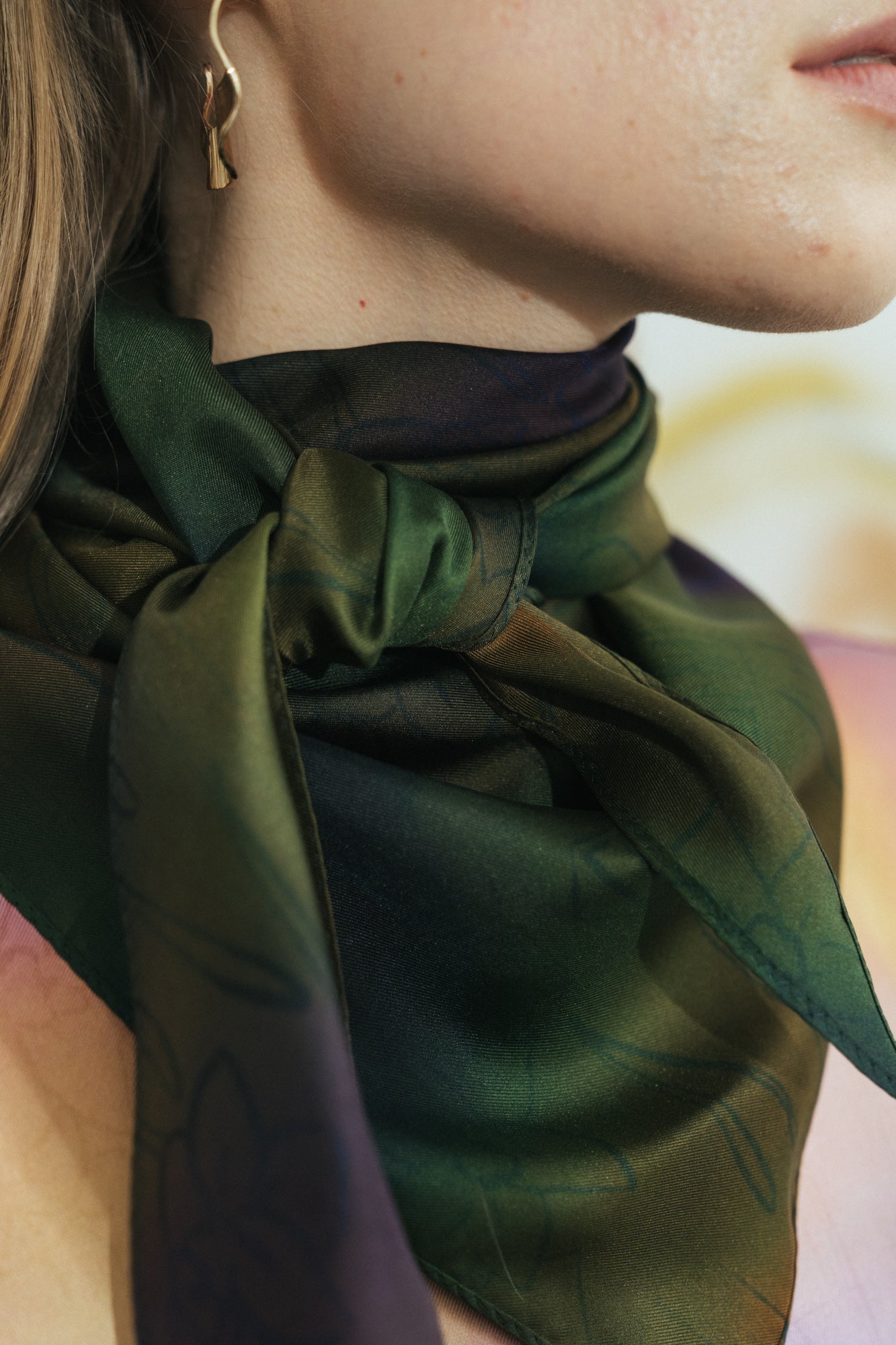 "Brooklyn" Triangle Silk Scarf - Green - LOST PATTERN Silk Bandana