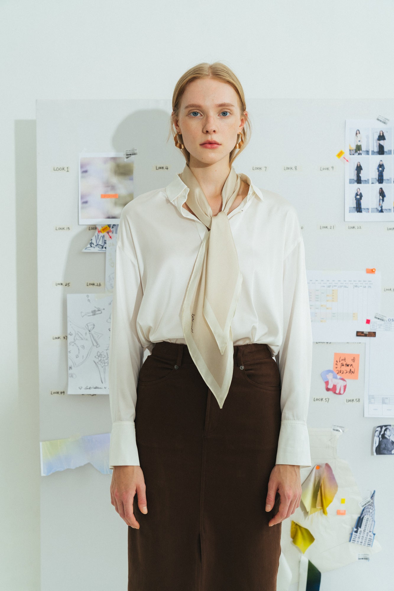 "Satin" Silk Neck Scarf - White - LOST PATTERN Silk Bandana