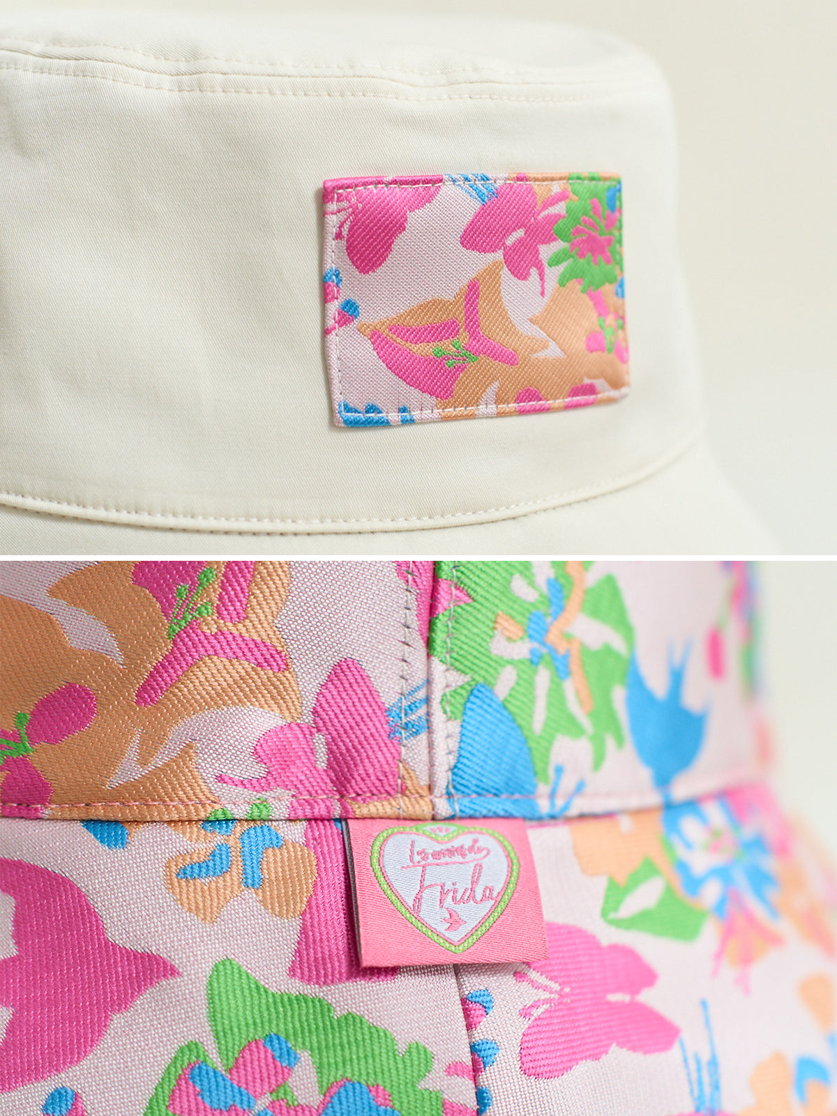 FRIDA X LOST PATTERN "Frida's Garden" Jacquard Reversible Bucket Hat - White - LOST PATTERN Hats