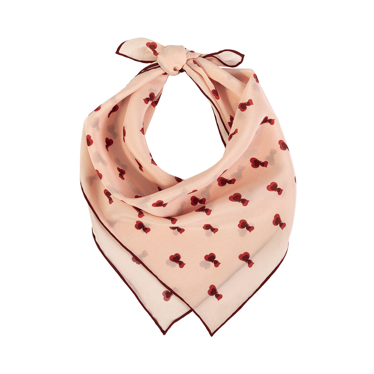 "Twin Hearts" Silk Crepe Bandana - Light Pink - LOST PATTERN Silk Square Scarf