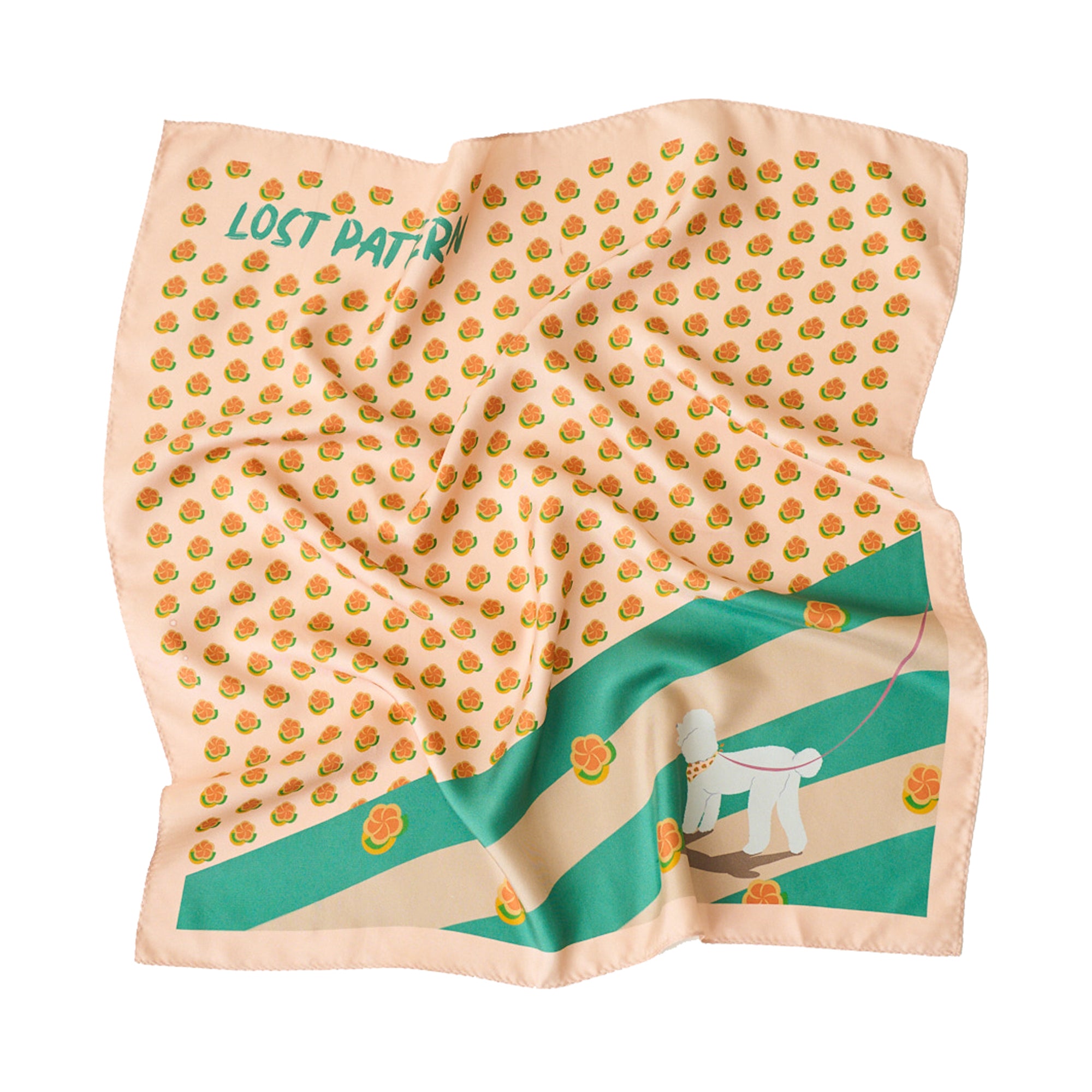 "Pandita the Dog" Silk Bandana - Orange - Orange - LOST PATTERN Silk Square Scarf