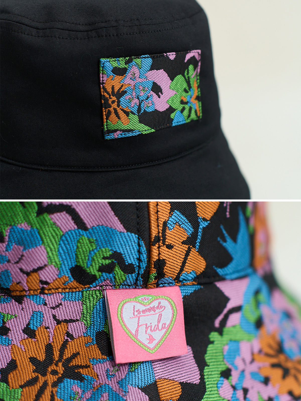 FRIDA X LOST PATTERN "Frida's Garden" Jacquard Reversible Bucket Hat - Black - LOST PATTERN Hats