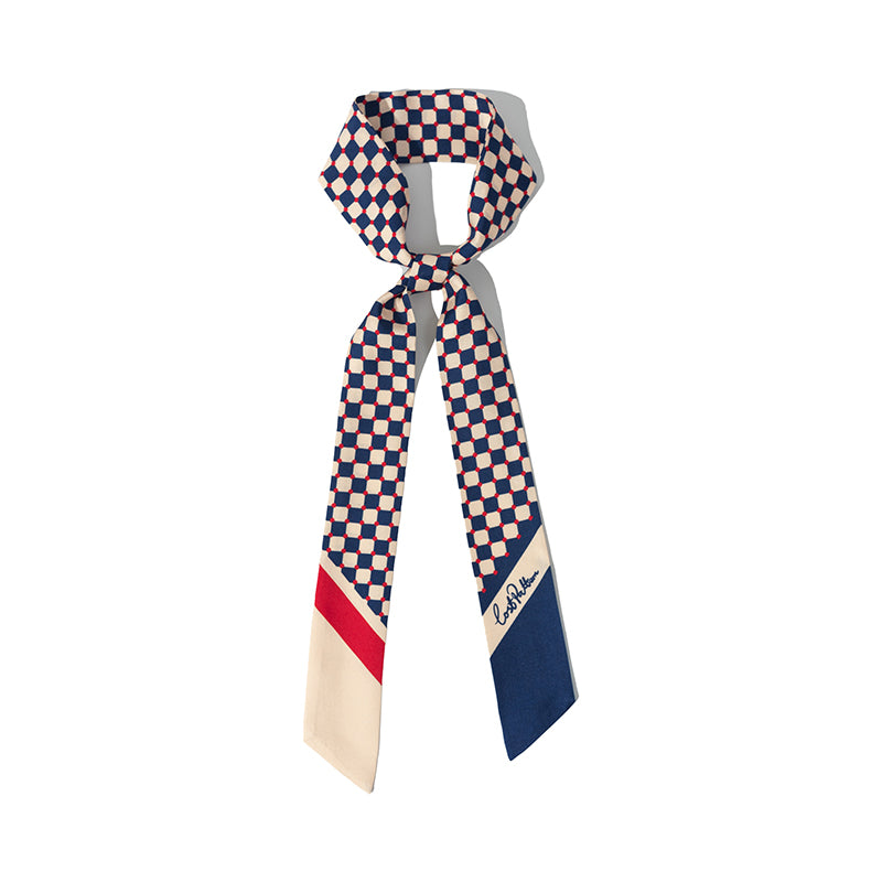 "Checkerboard" Twill Skinny Scarf - Blue - Blue - LOST PATTERN Silk Skinny Scarf