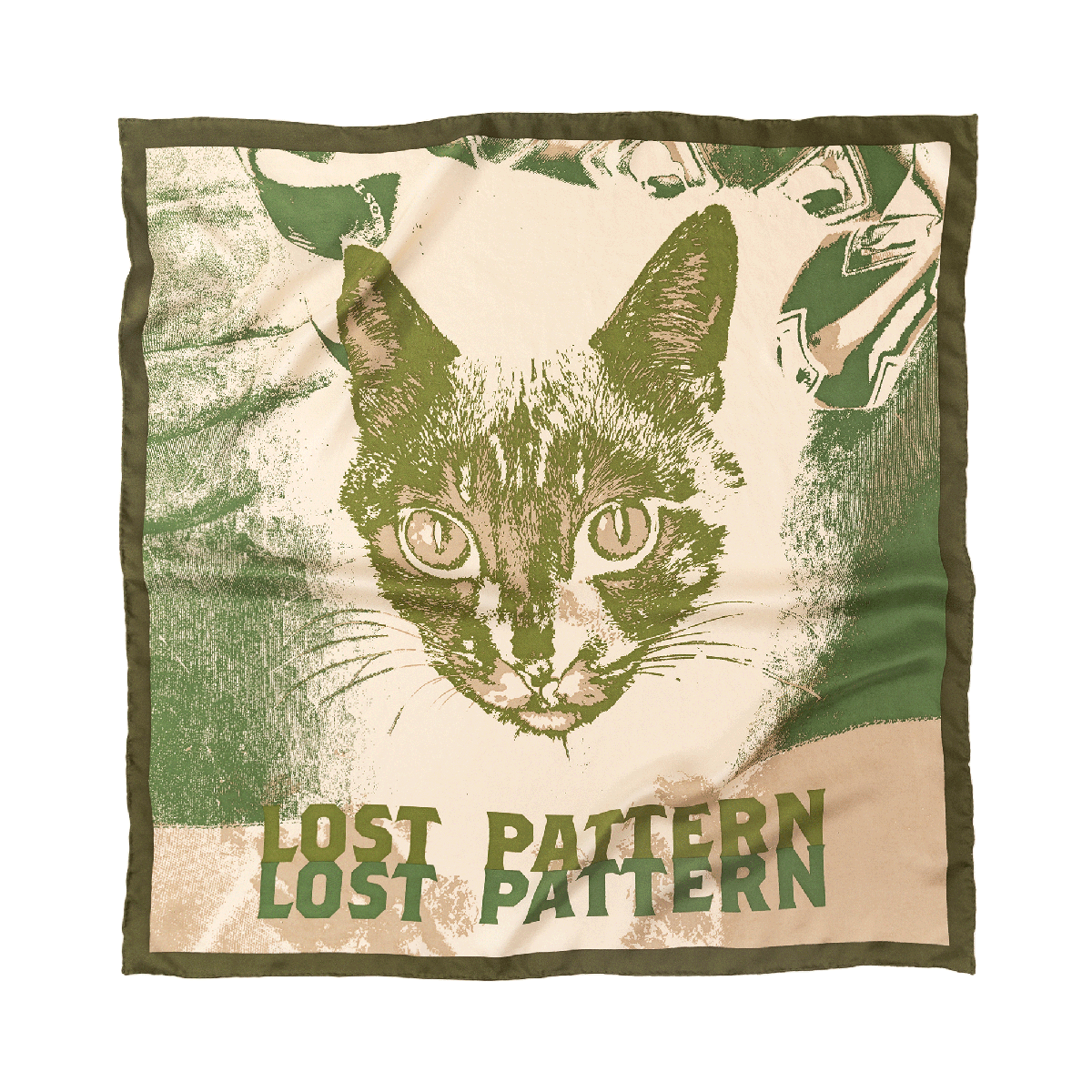 "One Cool Cat" Silk Bandana - Olive Green - Olive Green - LOST PATTERN Silk Square Scarf