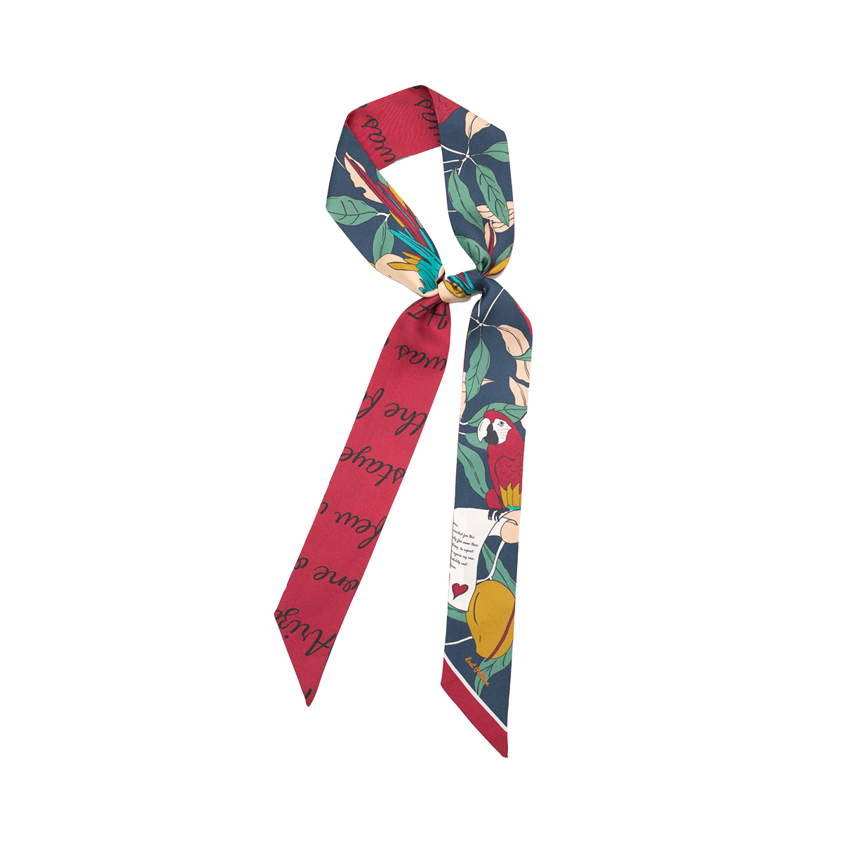 "El Amor" Silk Twilly Neck Bow - Tropical Red & Blue - Tropical Red & Blue - LOST PATTERN Silk Skinny Scarf