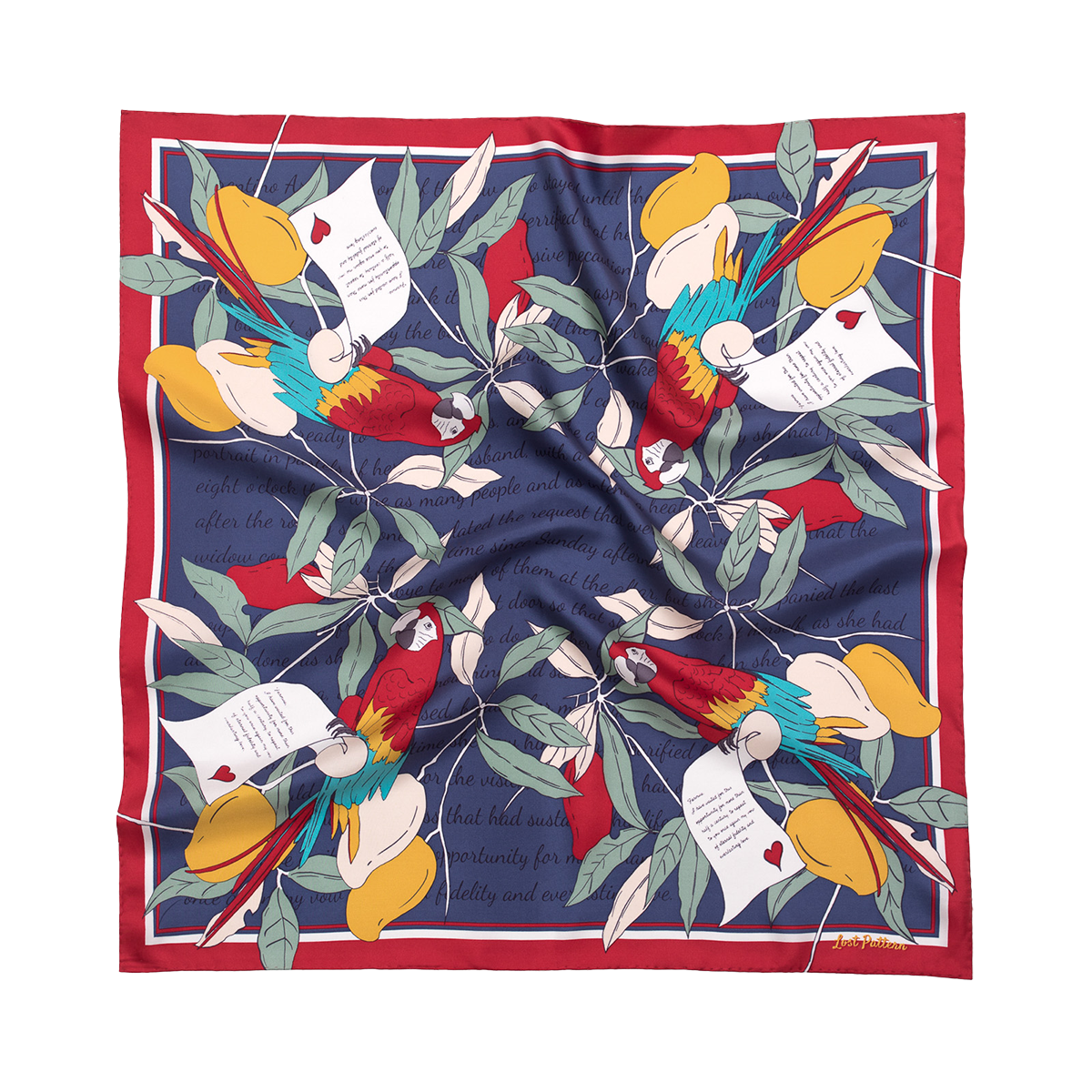 "El Amor" Silk Bandana - Tropical Red & Blue - Tropical Red & Blue - LOST PATTERN Silk Square Scarf