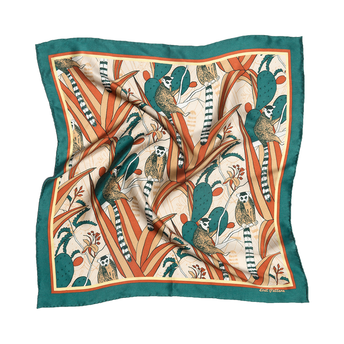 "Madagascar" Silk Bandana - Green - Green - LOST PATTERN Silk Square Scarf