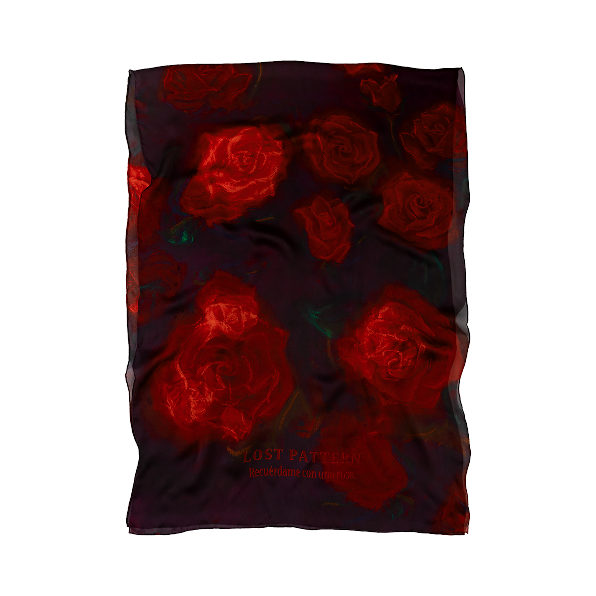 "La Rosa" Silk Shawl - Black & Red Rose - LOST PATTERN Silk Shawl
