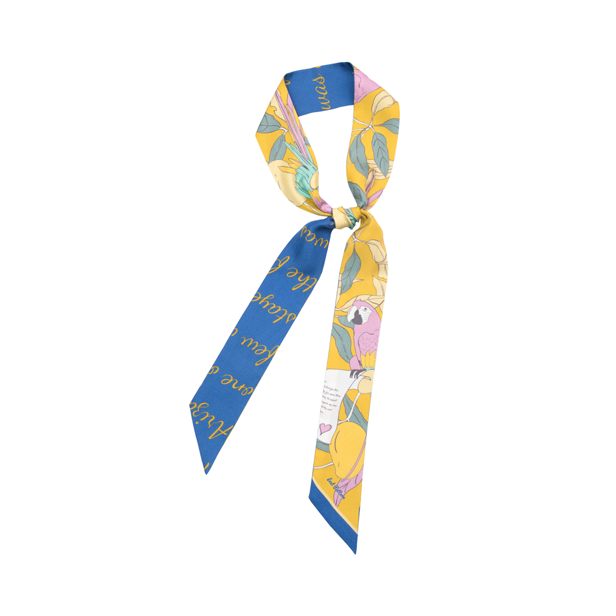 "El Amor" Silk Twill Skinny Scarf - Yellow & Blue - Yellow & Blue - LOST PATTERN Silk Skinny Scarf