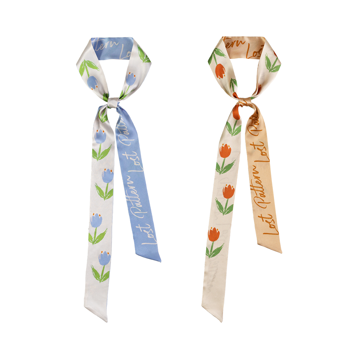 "Tulip" Silk Skinny Scarf - Apricot - LOST PATTERN Silk Skinny Scarf