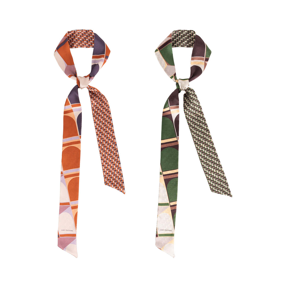 "Modular" Silk Skinny Scarf - Orange - LOST PATTERN Silk Skinny Scarf