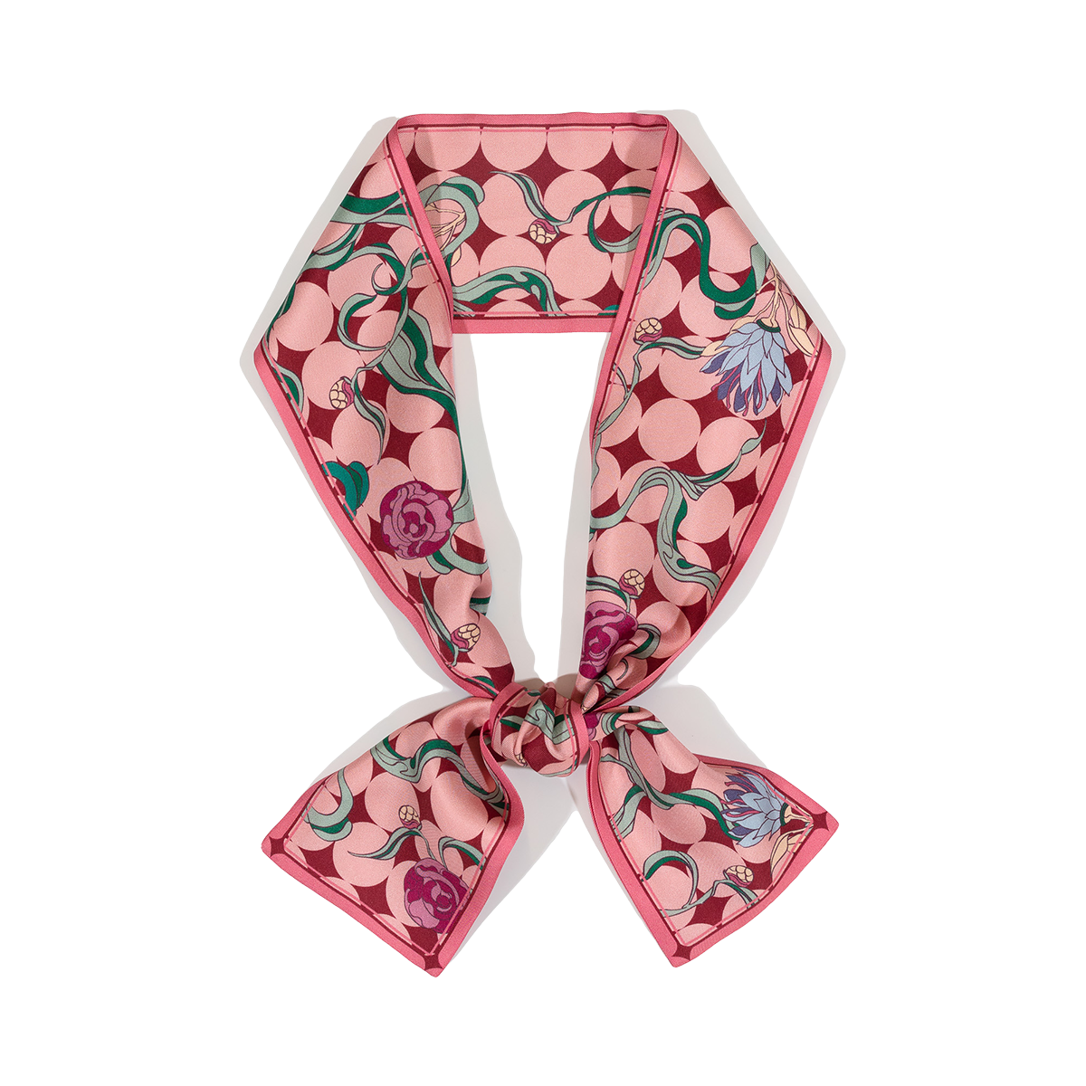 "Dream" Silk Twill Neck Bow - Sakura Pink - Sakura Pink - LOST PATTERN Silk Skinny Scarf