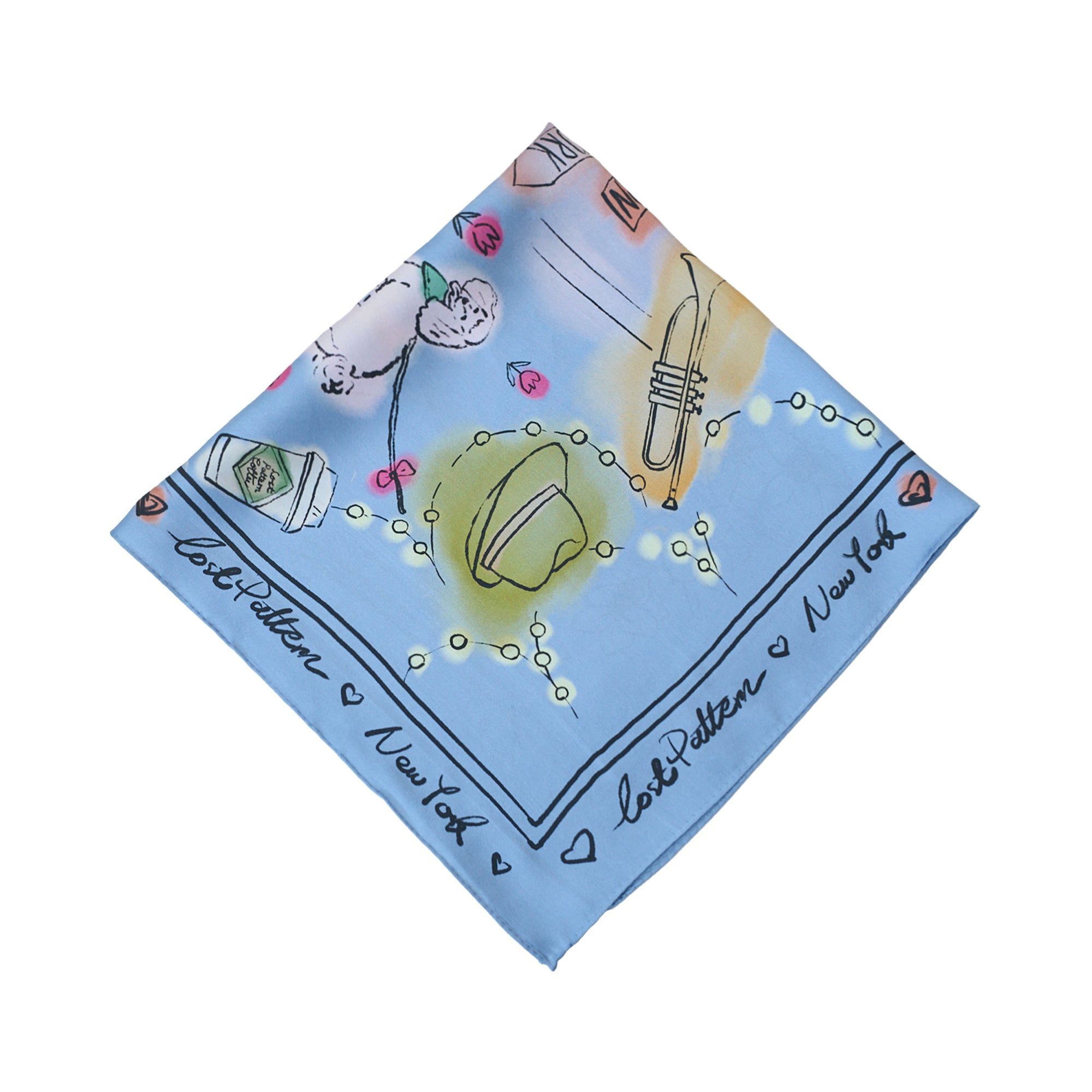 "New York in Sketches" Silk Scarf - Blue - LOST PATTERN Silk Square Scarf