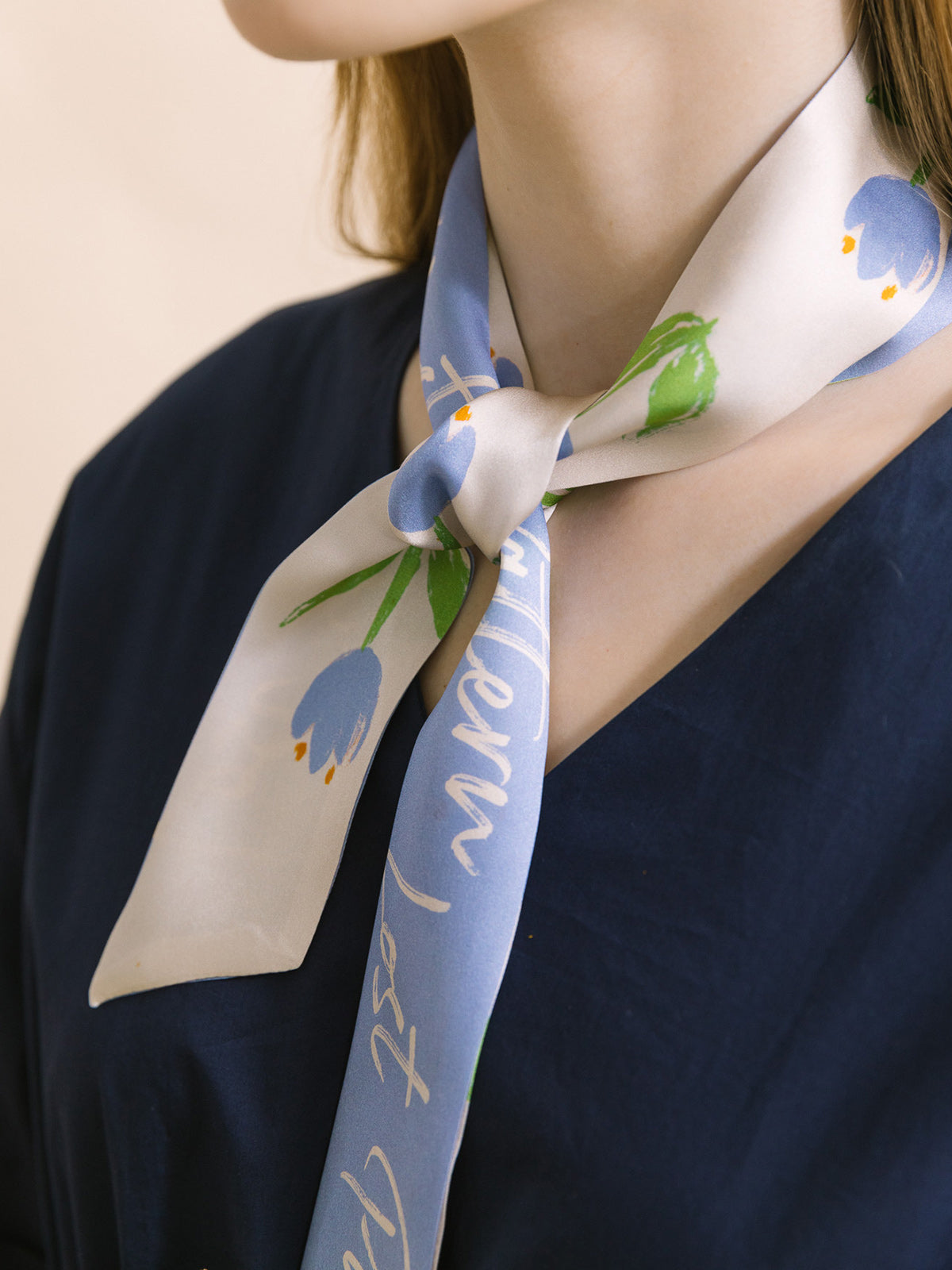 "Tulip" Silk Skinny Scarf - Sky Blue - LOST PATTERN Silk Skinny Scarf