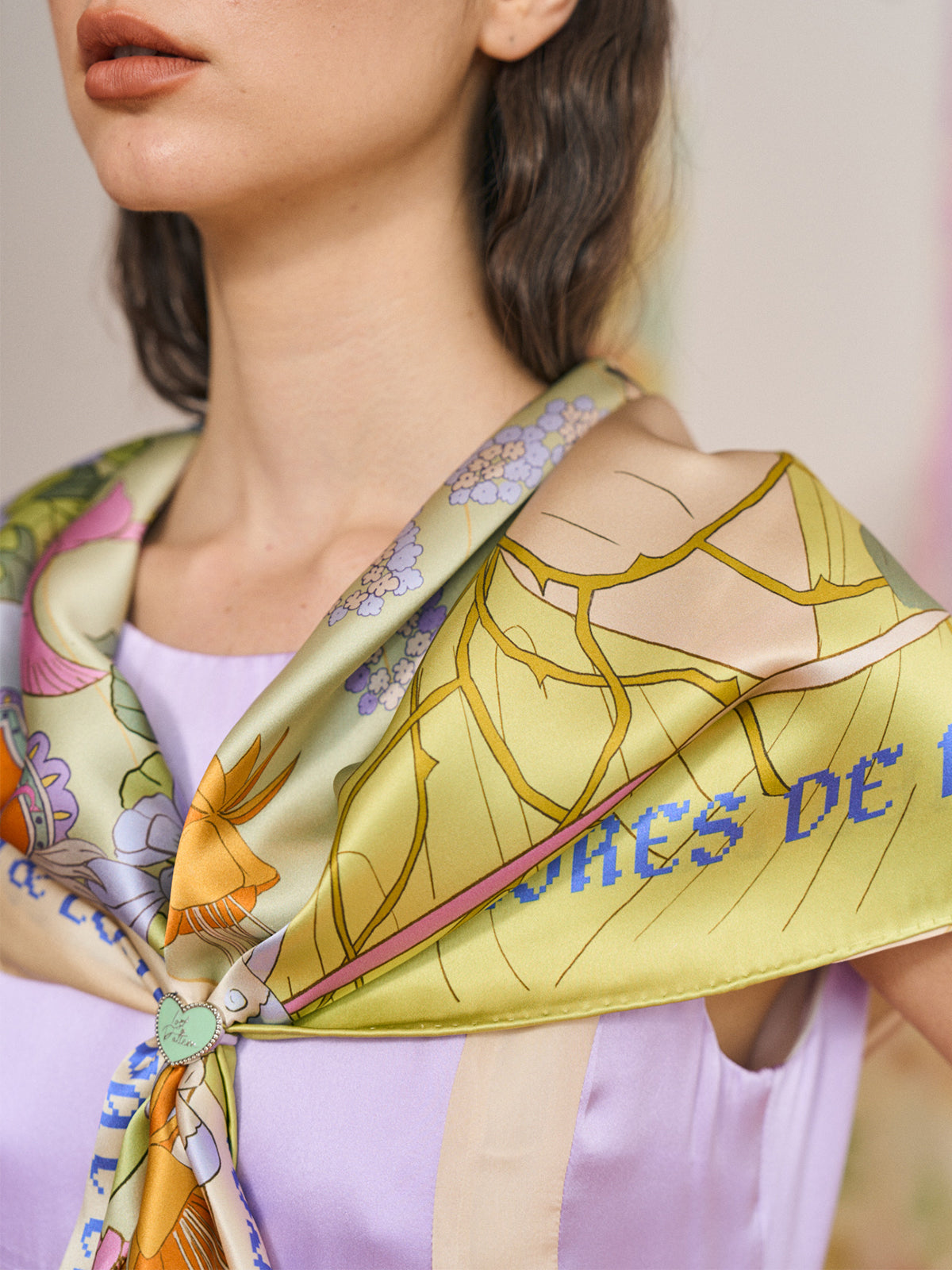 FRIDA x LOST PATTERN "Los Amores de Frida" Large Silk Scarf - Pastel - LOST PATTERN Silk Square Scarf