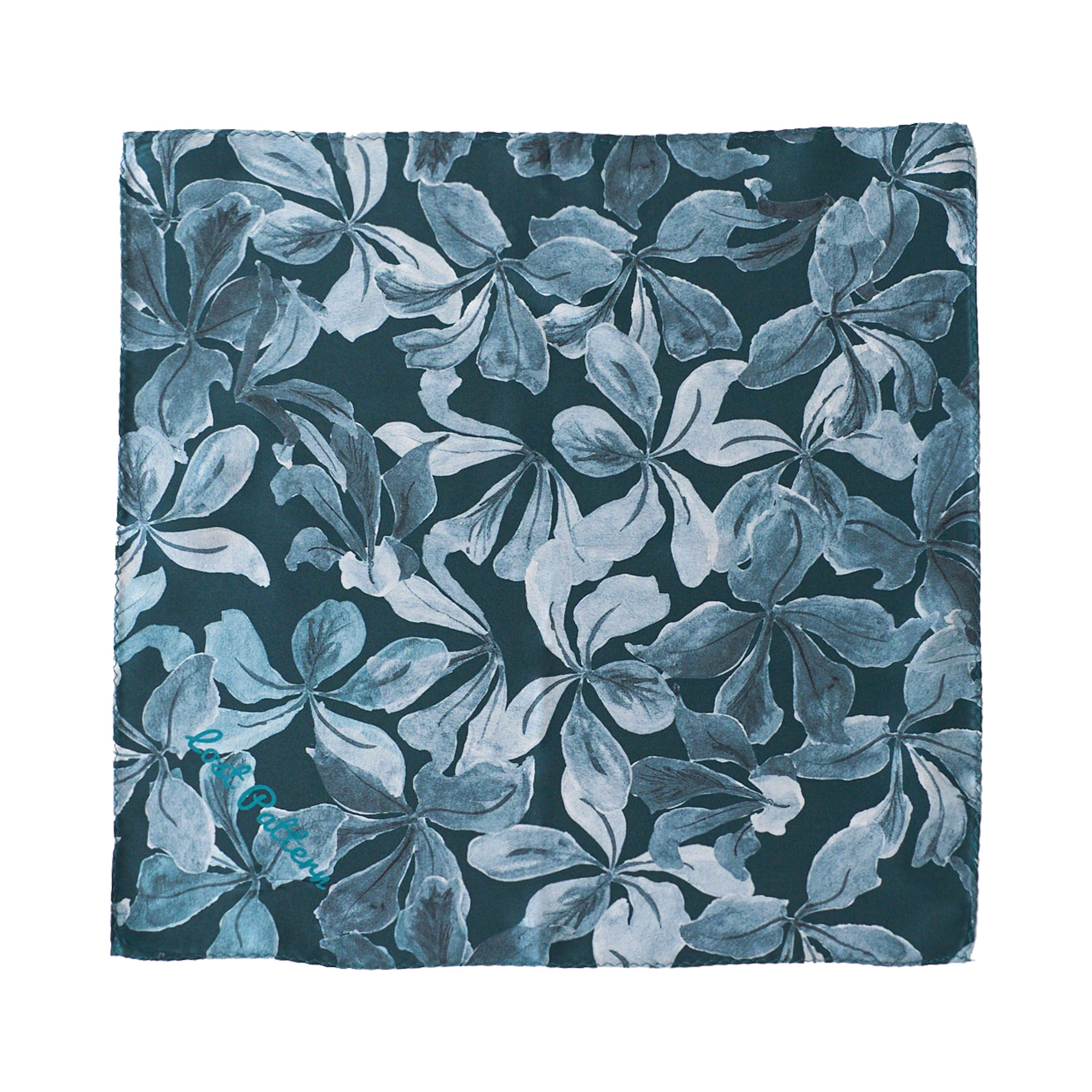 "Blue Petals" Silk Pocket Square - Blue - LOST PATTERN Silk Pocket Square