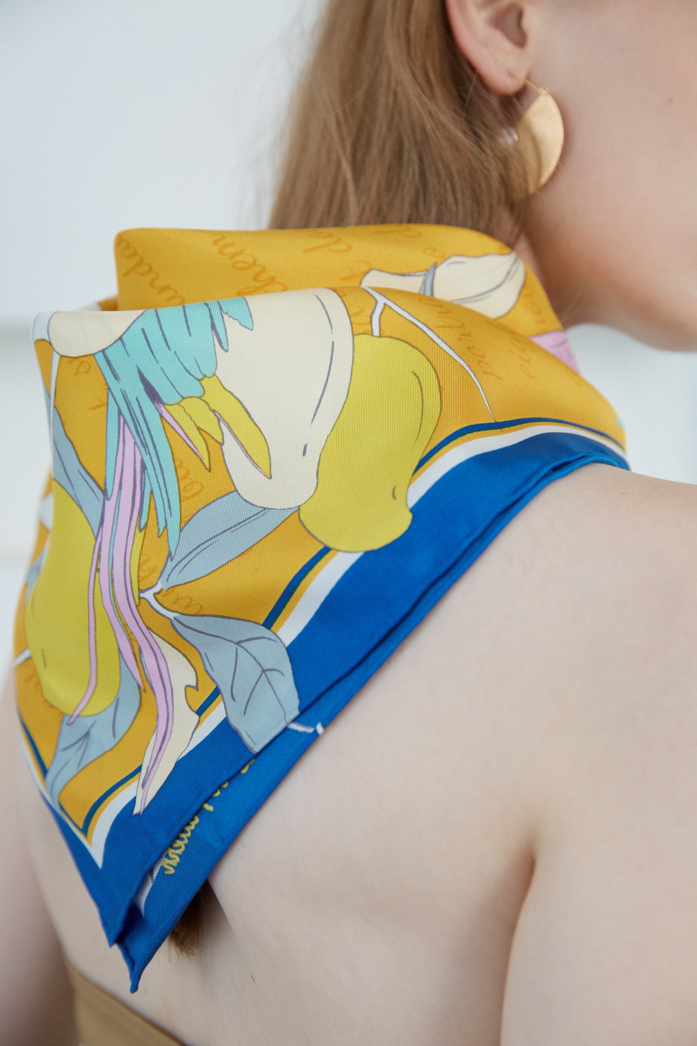 "El Amor" Silk Bandana - Yellow - LOST PATTERN Silk Square Scarf